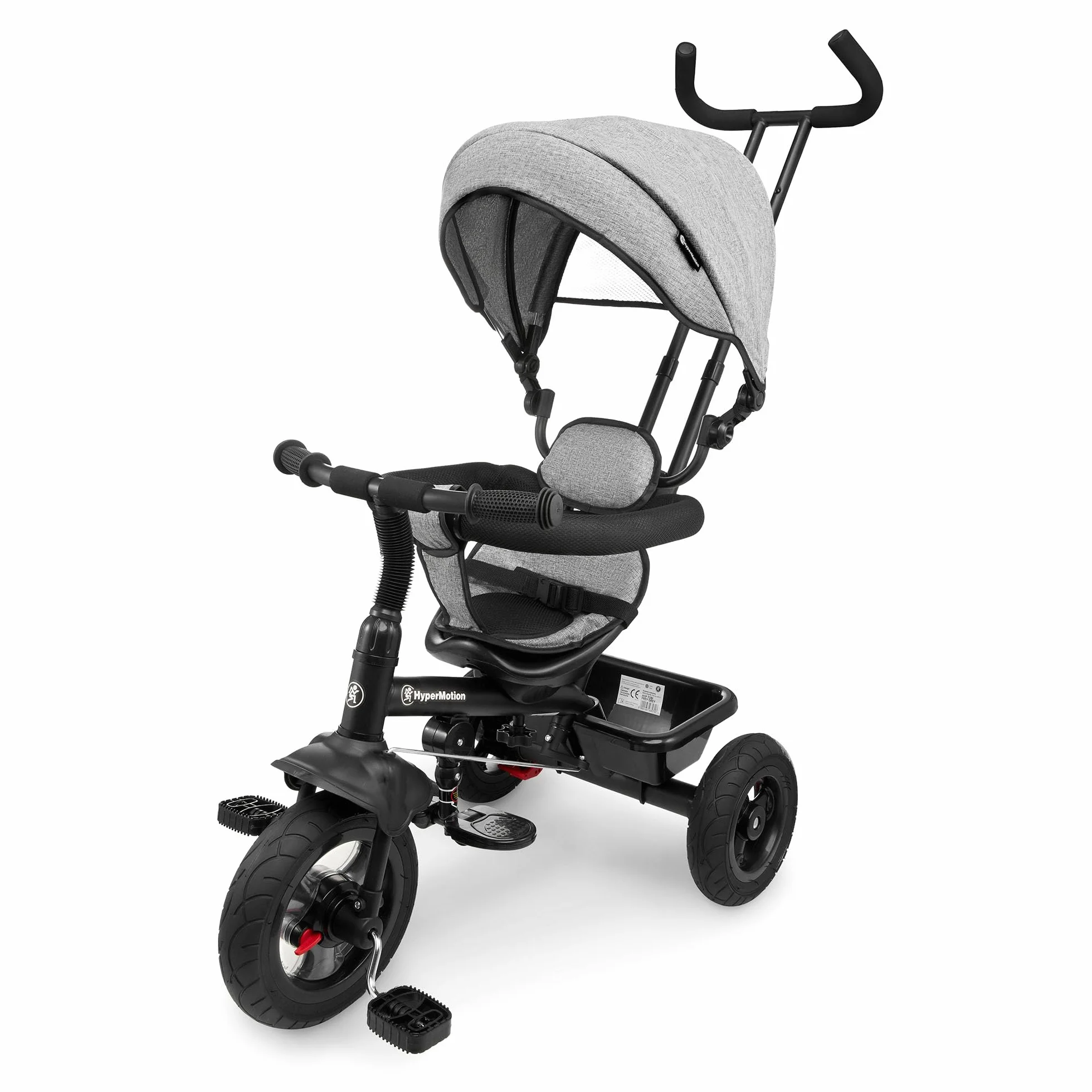 HyperMotion Triciclo Pieghevole per Bambini 1-4 Anni con Manubrio per Genitori - Bicicletta Evolutiva fino a 20kg - Monopattino Bambino Regolabile con Struttura Ergonomica, Grigio