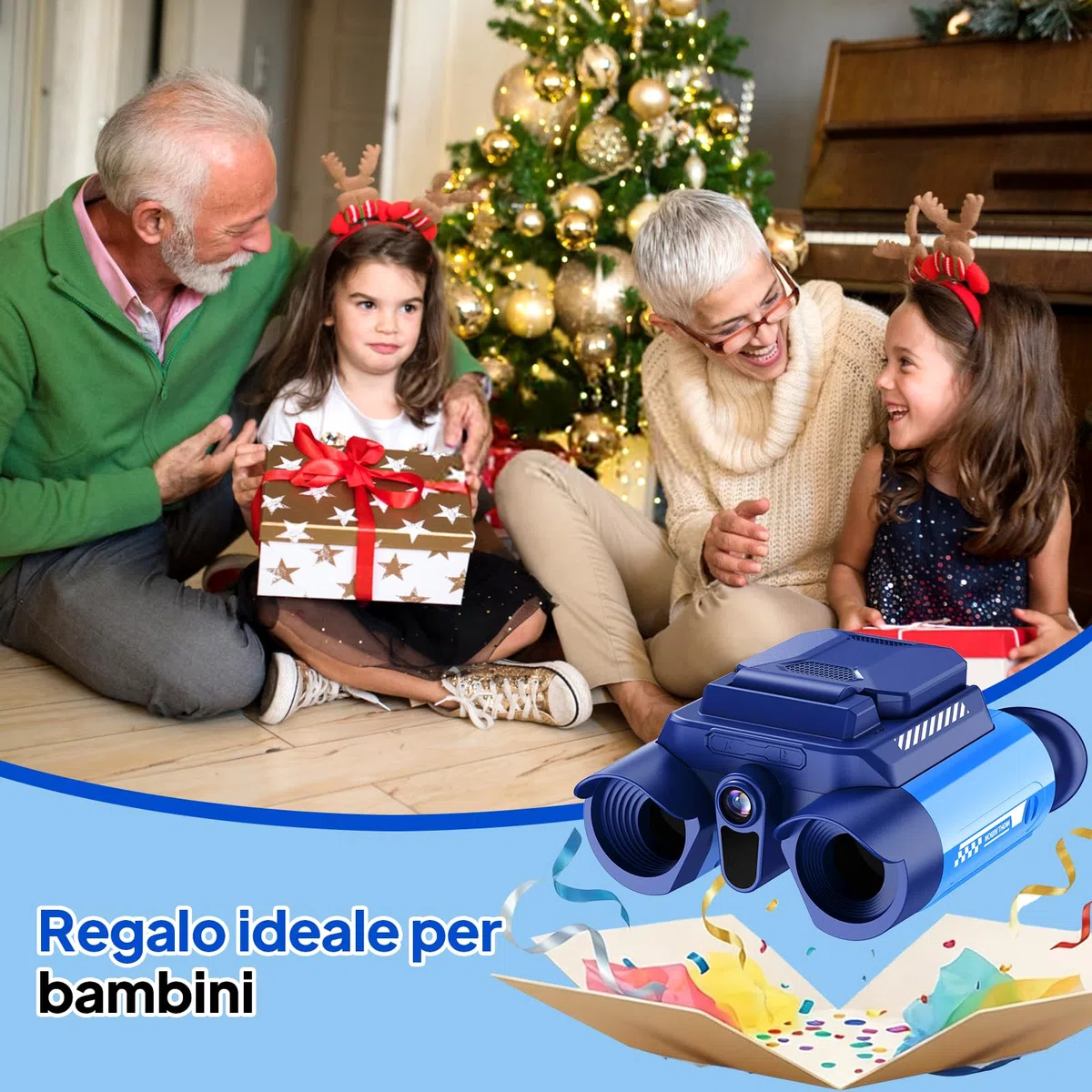 Ashfly Binocolo Digitale per Bambini con Schermo 2,4", Zoom 10x, Giochi Integrati, Modalità Visione Notturna e Fotocamera – Gioco Educativo Esplorazione Natura, 7+ Anni, blu