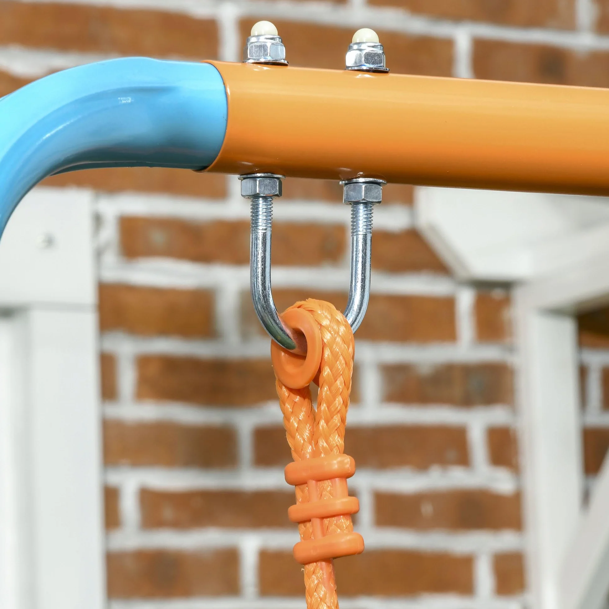 Outsunny Altalena da Giardino con Seggiolino e Picchetti, in Acciaio per Bambini 3-8 Anni, 163x145x181cm, Blu e Arancione