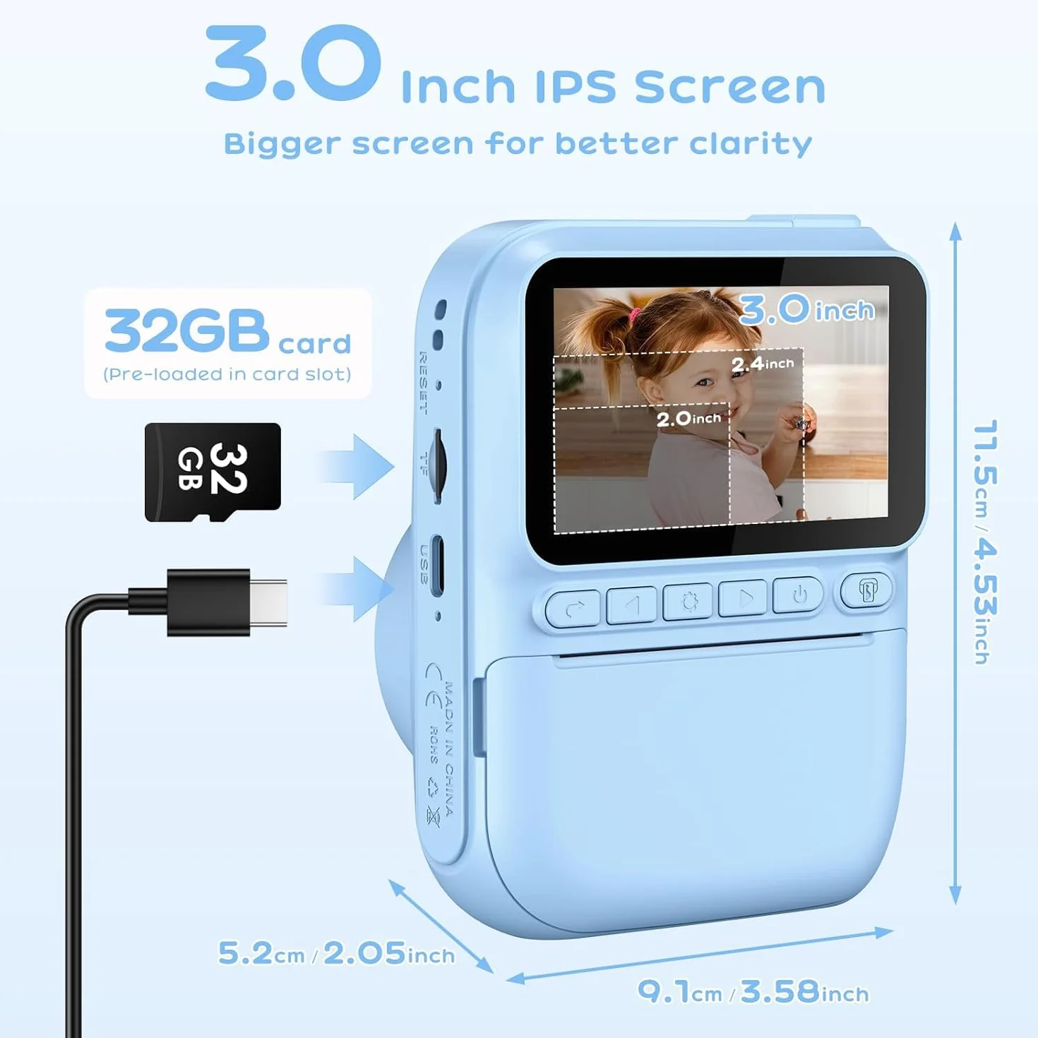 Fotocamera per Bambini, Stampa Istantanea con Schermo HD 3 Pollici, Fotocamera Istantanea per Bambini, Regalo Natale Compleanno Ragazze Ragazzi 3-10 Anni