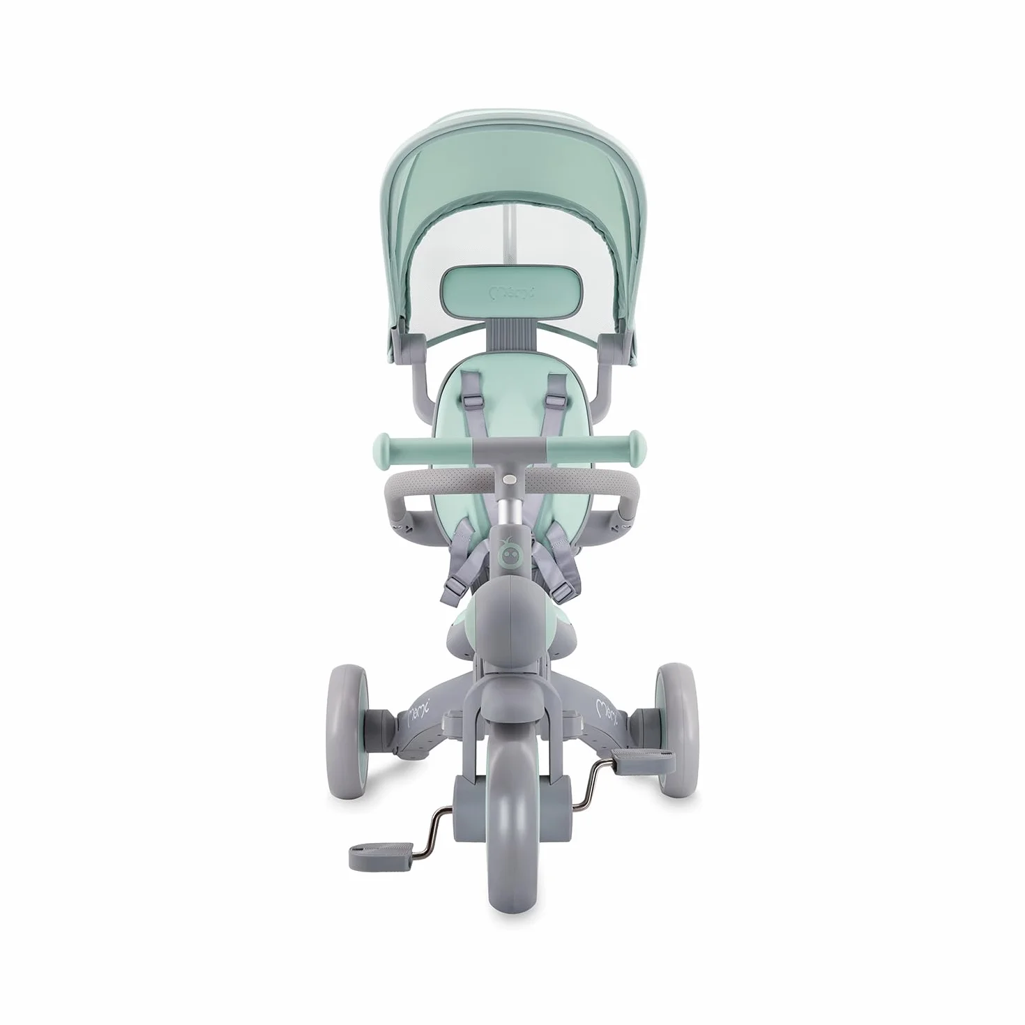 Triciclo per bambini MoMi 4in1 SOLIVIA con manubrio telescopico, cinture di sicurezza a 5 punti, per bambini a partire da 12 mesi, con capottina parasole, ruote in PU, borsa e portabicchiere