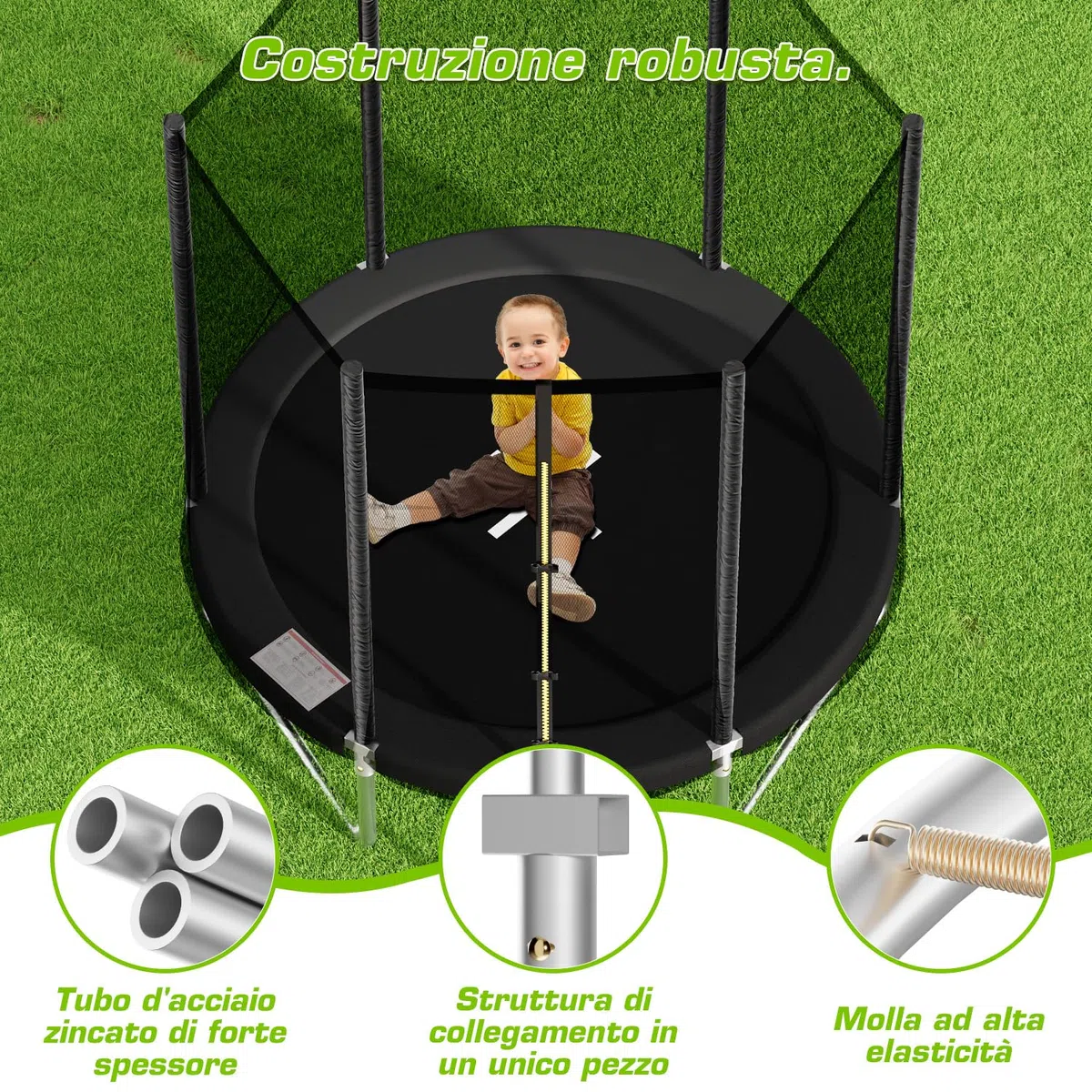 TRIUMPHKEY Trampolino esterno per bambini Ø 183/228/305/366/427 cm, trampolino da giardino, set completo con rete di sicurezza, scala, copertura del bordo, capacità di carico 50-150 kg