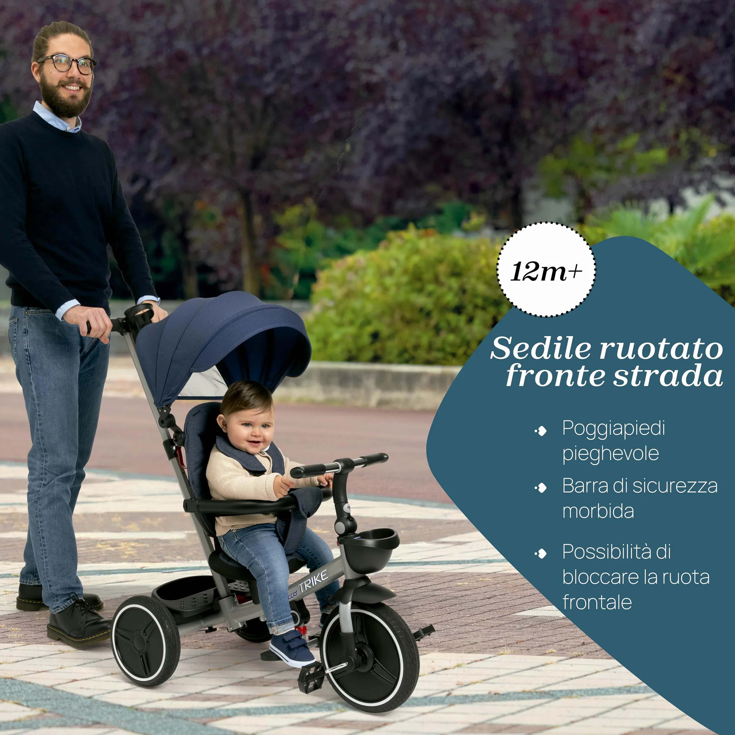 Chicco Triciclo 4in1 Evolutivo 6 Mesi-4 Anni, Ruote Gomma EVA, Maniglia Telescopica, Freno