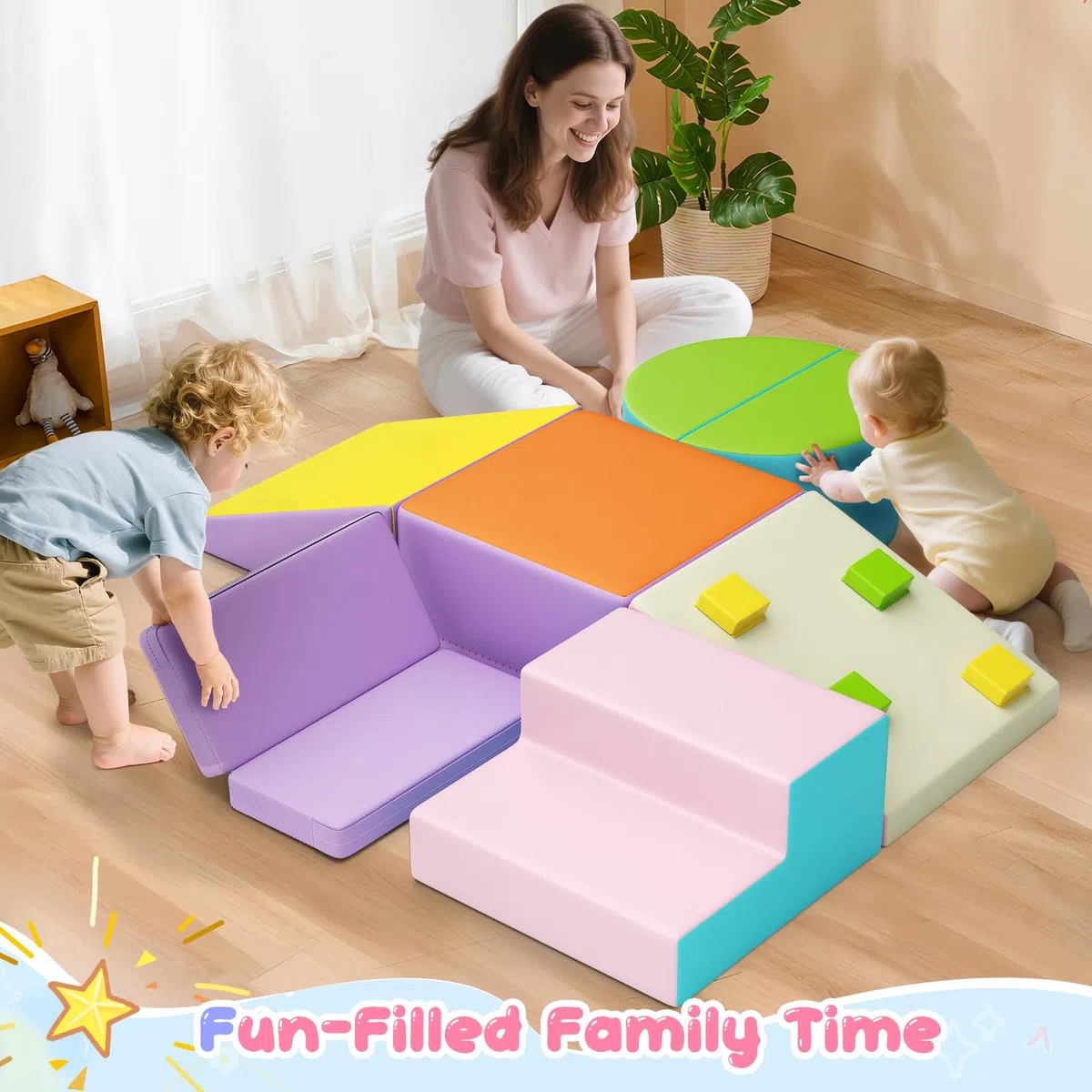 Blocchi da costruzione in schiuma per bambini, grandi blocchi da arrampicata per interni, telaio da arrampicata (colore maccherone-7, copertura in pelle)