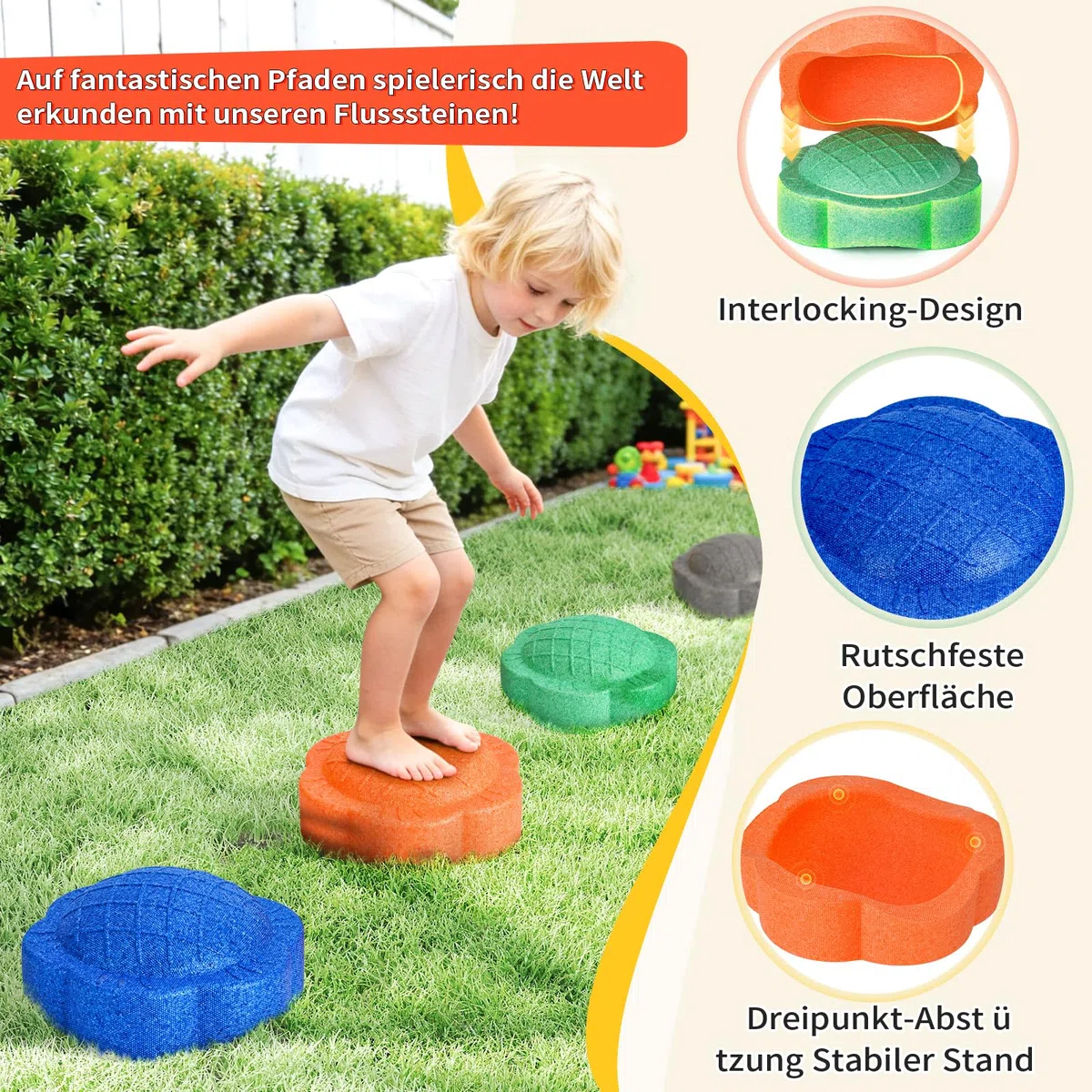 Zestaw 6 kolorowych kamieni równoważących dla dzieci sensoryczne wewnątrz na zewnątrz
