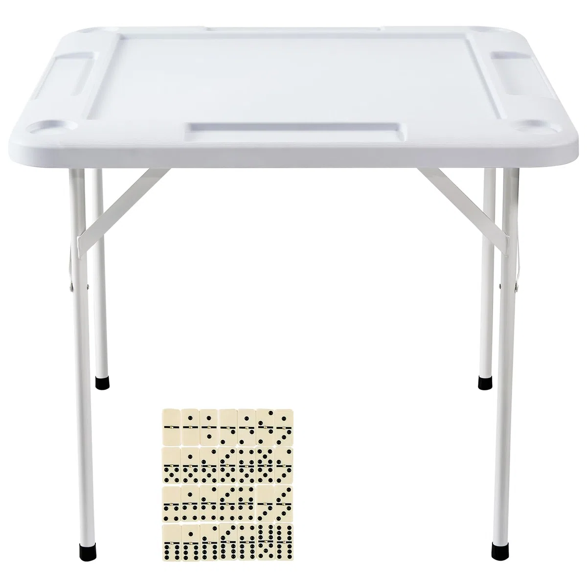 VEVOR Tavolo Mahjong Pieghevole Quadrato 4 Giocatori con Portabicchieri, 900 x 900 mm, Bianco