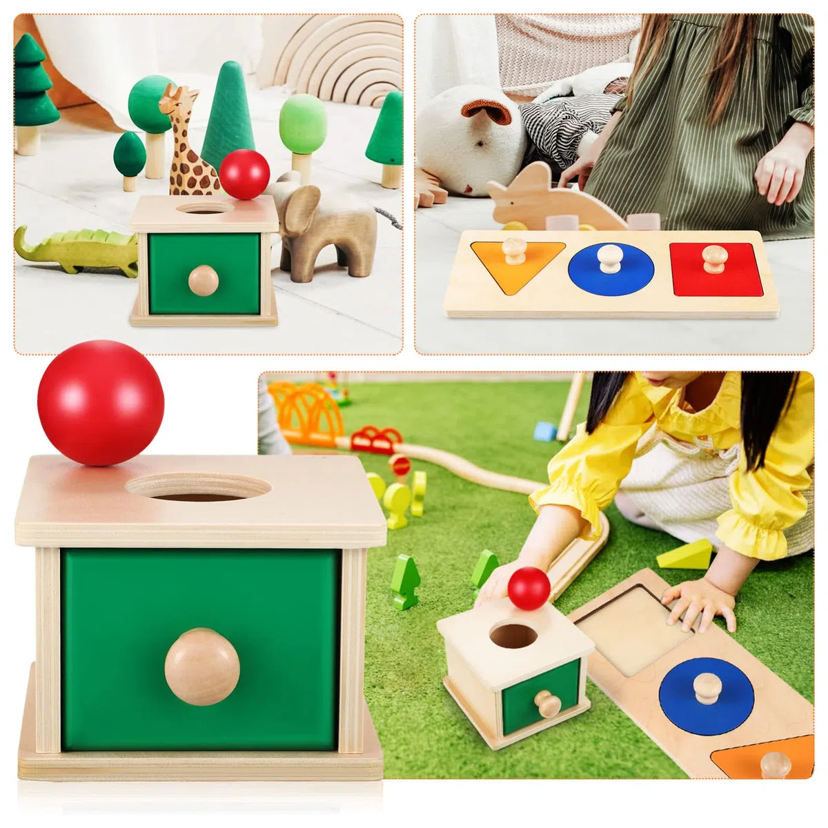 Toddmomy Montessori Oggetti Scatola di Permanenza Palla Drop Giocattoli in Legno per Bambini