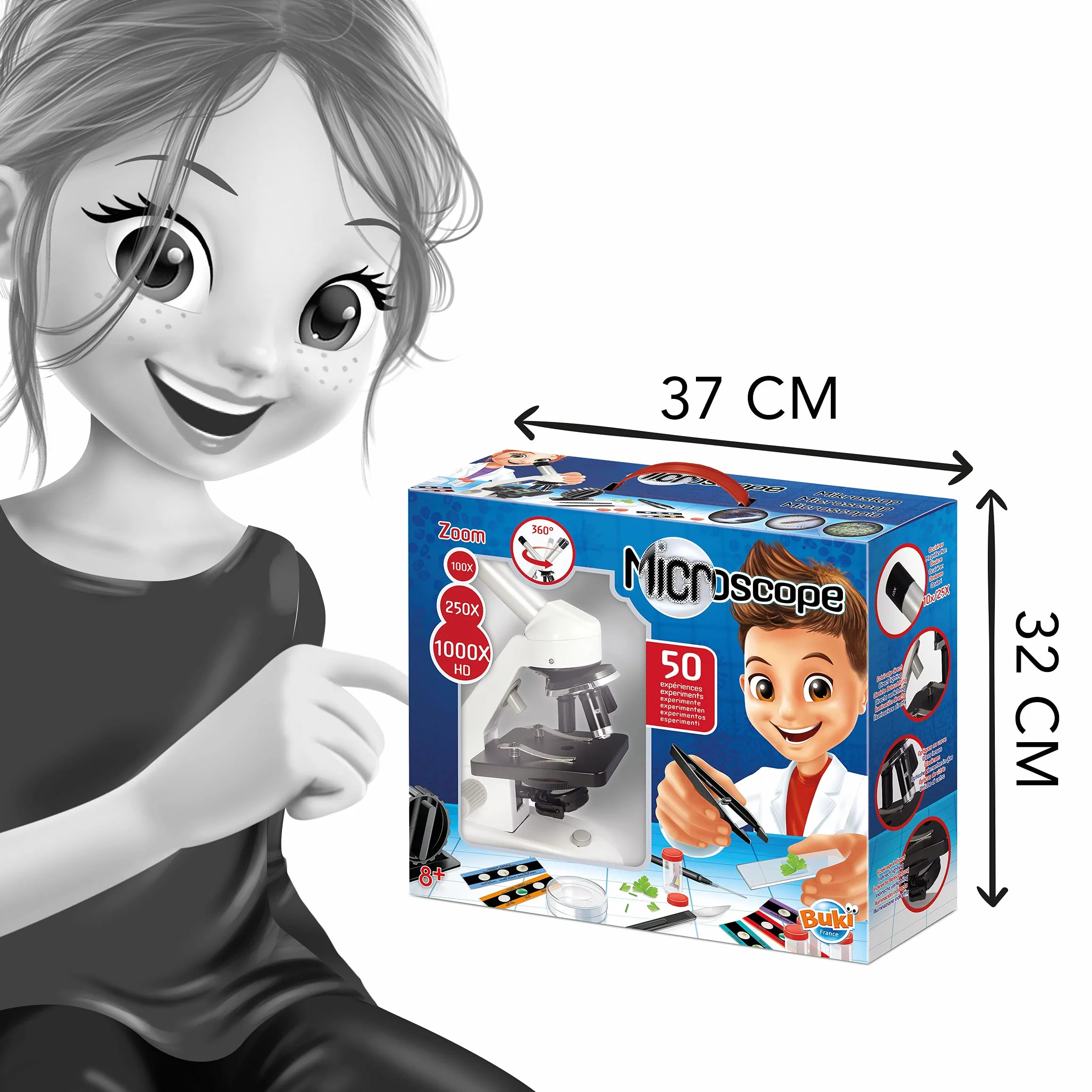 BUKI MR600 - Microscopio 50 esperimenti, 3 zoom : X 100 – X 250 – X 1000 HD
