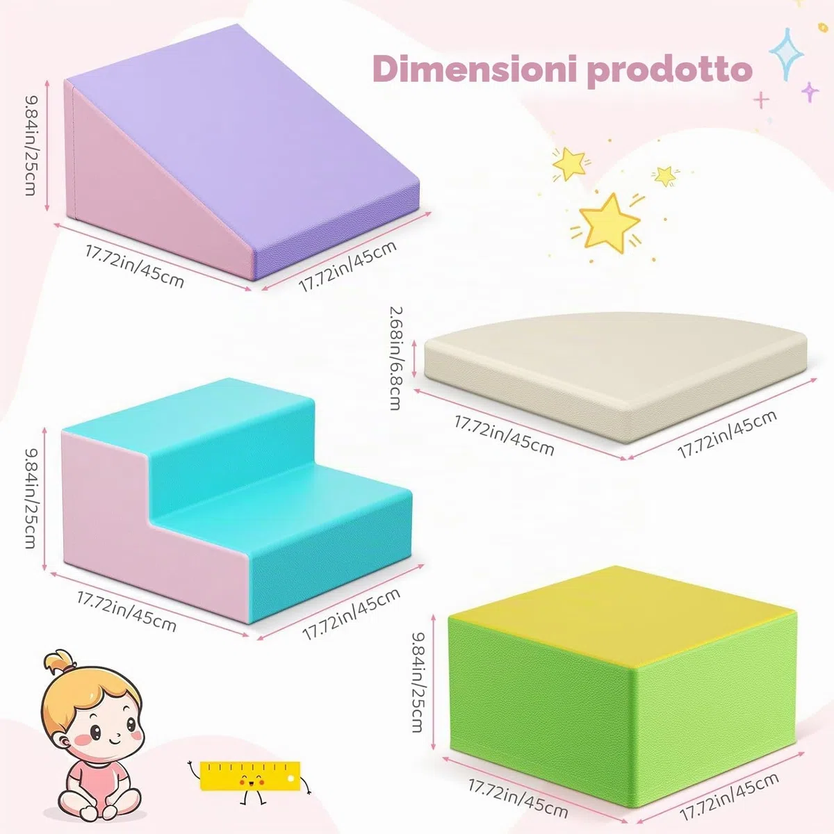 Blocchi da arrampicata bianchi per bambini, rivestimento in PU antigraffio, facile da pulire, chiusura con cerniera nascosta, schiuma ad alta elasticità