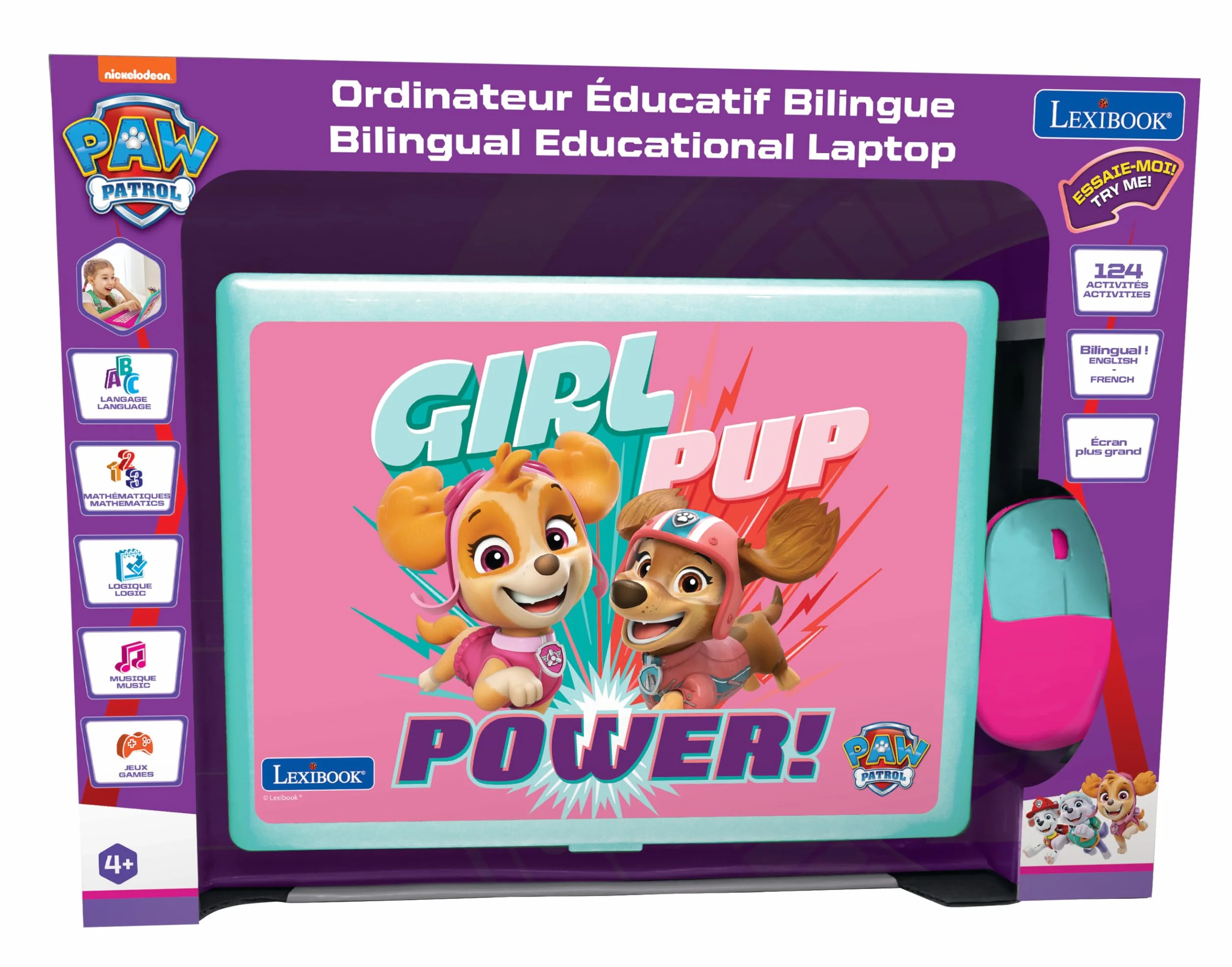 Lexibook Paw Patrol - Computer educativo bilingue Francese/Inglese, Giocattolo per Bambini con 124 attività per Imparare, divertirsi e Suonare Pianoforte, Rosa, JC598PAGi1