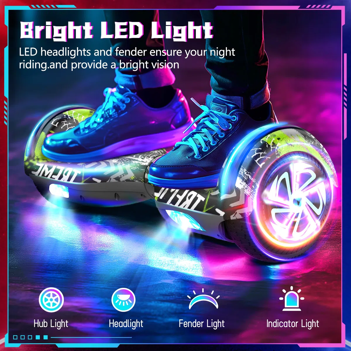 SISIGAD Self-balancing Hoverboard Bluetooth Coloured LED Lights Gifts for Children