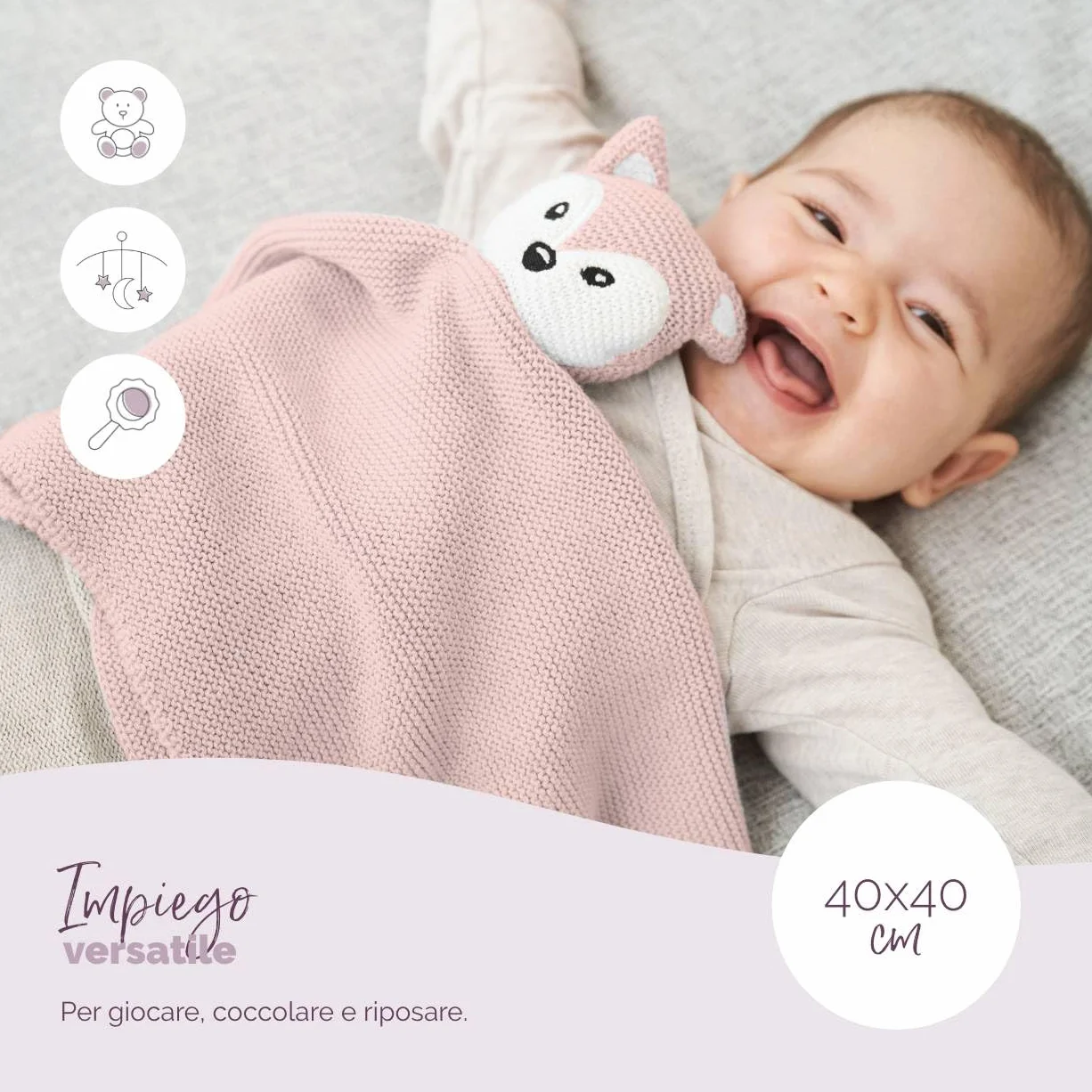 Livella Doudou Volpe con calzini - Puro cotone biologico - Copertina premium, copertina coccole, coperta a maglia - Morbidissima e traspirante - OEKOTEX® STANDARD 100 e certificata GOTS