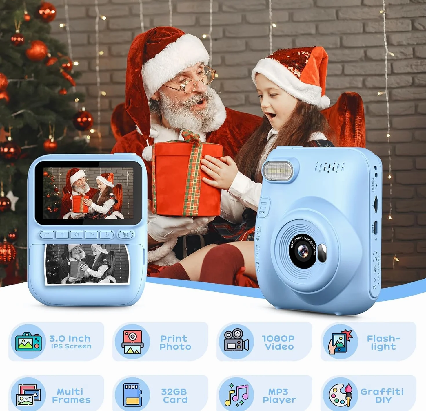 Fotocamera per Bambini, Stampa Istantanea con Schermo HD 3 Pollici, Fotocamera Istantanea per Bambini, Regalo Natale Compleanno Ragazze Ragazzi 3-10 Anni