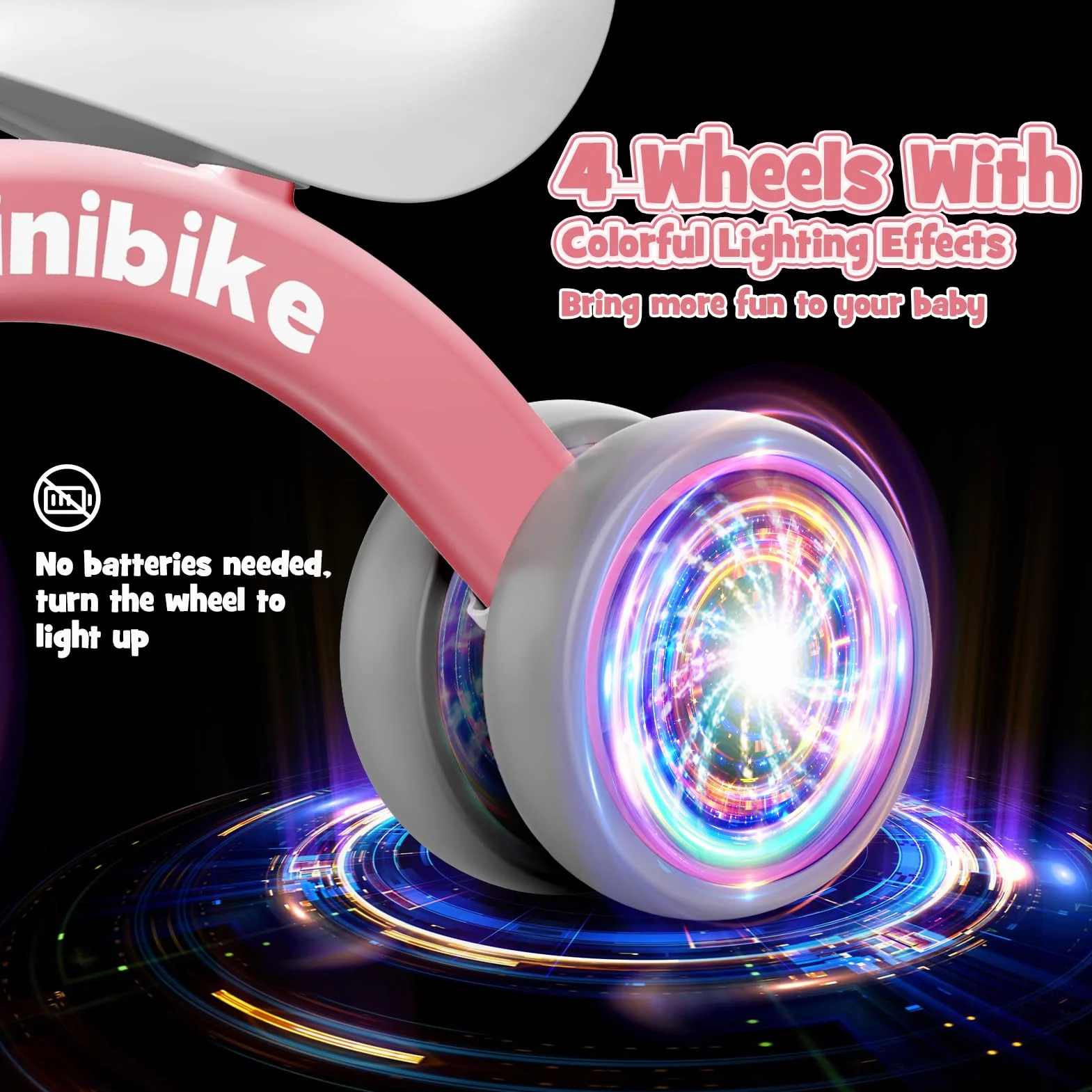 HappyGoLucky Bicicletta Bambini 1 2 Anni, Giochi Bambina Bicicletta Equilibrio con Quattro Ruote Illuminate, Gioco Bambino Regalo Bambina - Idee Regalo Natale