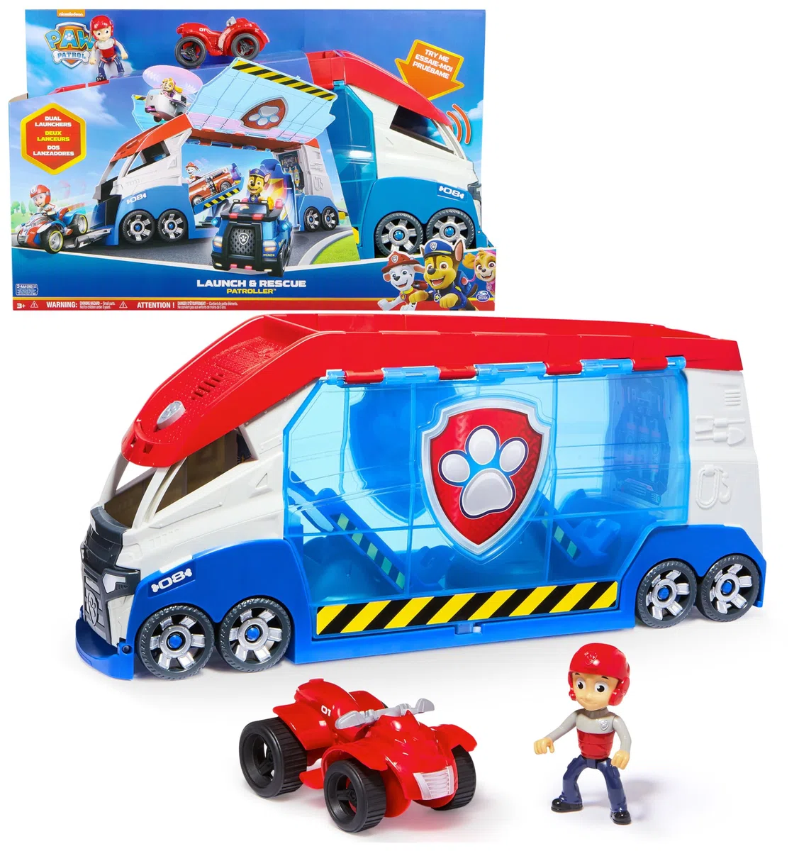 Paw Patrol, PAW Patroller trasformabile con lanciatore per veicoli, luci e suoni, personaggio di Ryder e quad giocattolo, Giocattoli per bambini e bambine da 3 anni in su
