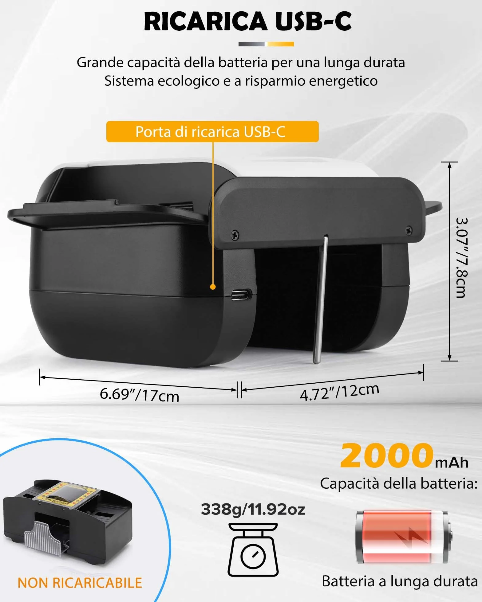 Mischia Carte Automatico, Mescolatore Carte da Gioco Elettrico per 1-2 Mazzi modalità Auto e Manuale Batteria Ricaricabile Basso Rumore per Poker Uno Skip-Bo Phase 10 Texas Hold'em Blackjack
