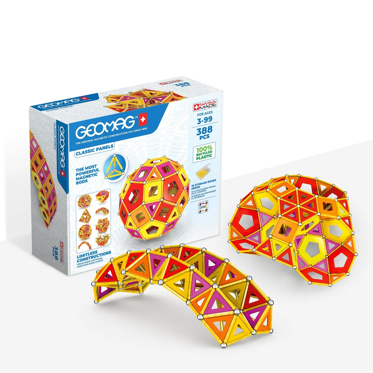 Geomag - Classic Masterbox Costruzioni Magnetiche Per Bambini, Giocattolo Magnetico Linea Green 100% Plastica Riciclata, 388 Pezzi