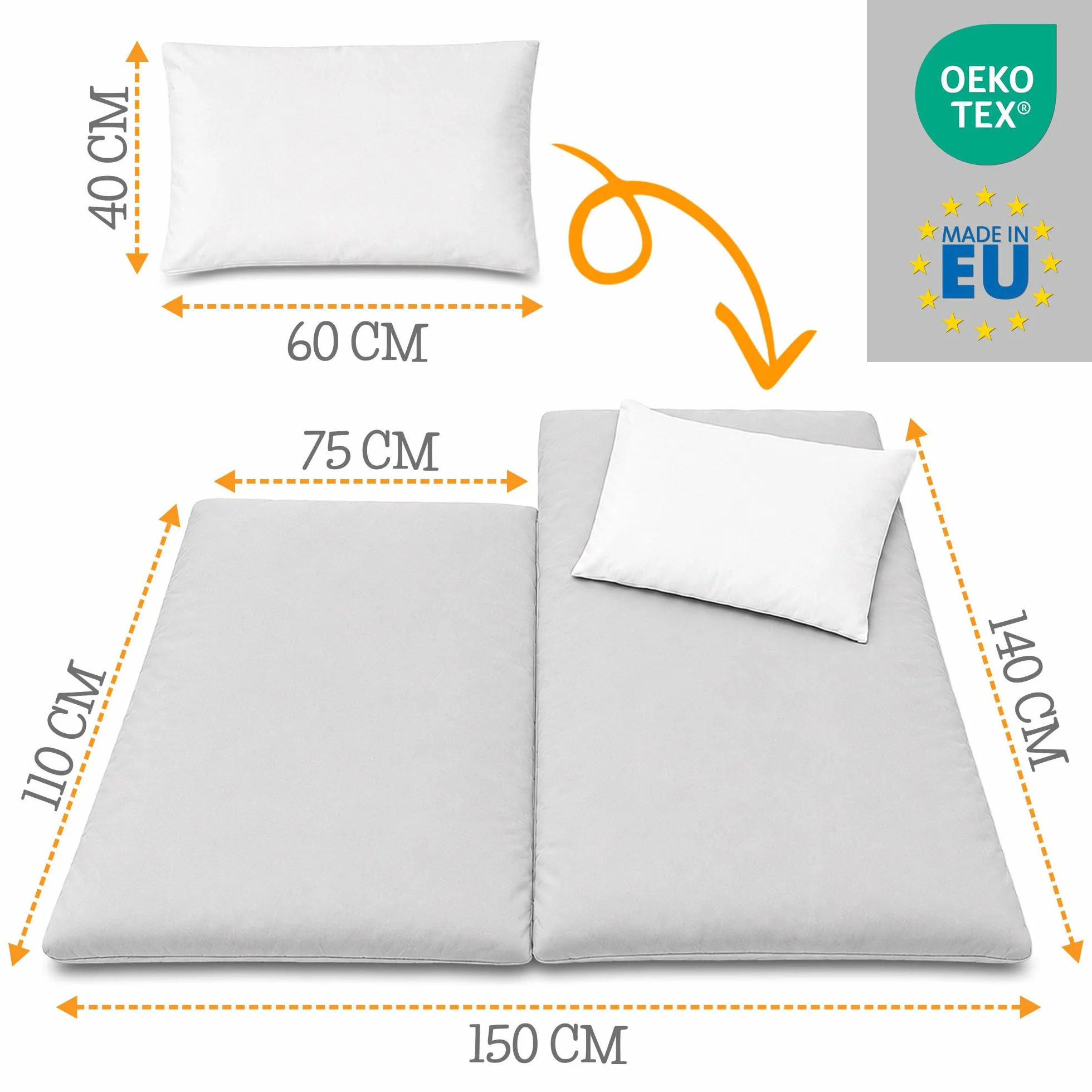 Sacco a pelo per bambini con cuscino e cerniera per bambini da 3 a 7 anni - 140 x 75 cm sacco a pelo per interni per asilo e scuola materna con coperta integrata Oeko-Tex Beige con stelle bianche