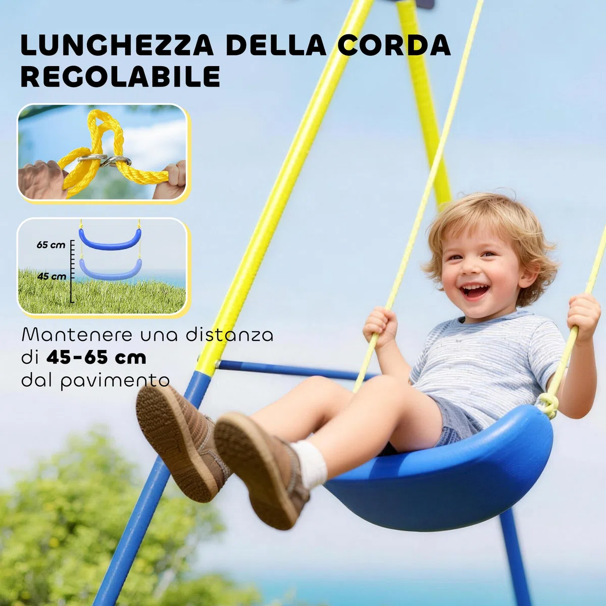AIYAPLAY Set Altalena da Giardino 4 in 1 per Bambini con 2 Altalene, Canestro da Basket, Porta da Calcio, Supporto ad A in Acciaio, Capacità 150 kg, per Uso Esterno, 3-8 Anni, 288x160x220 cm