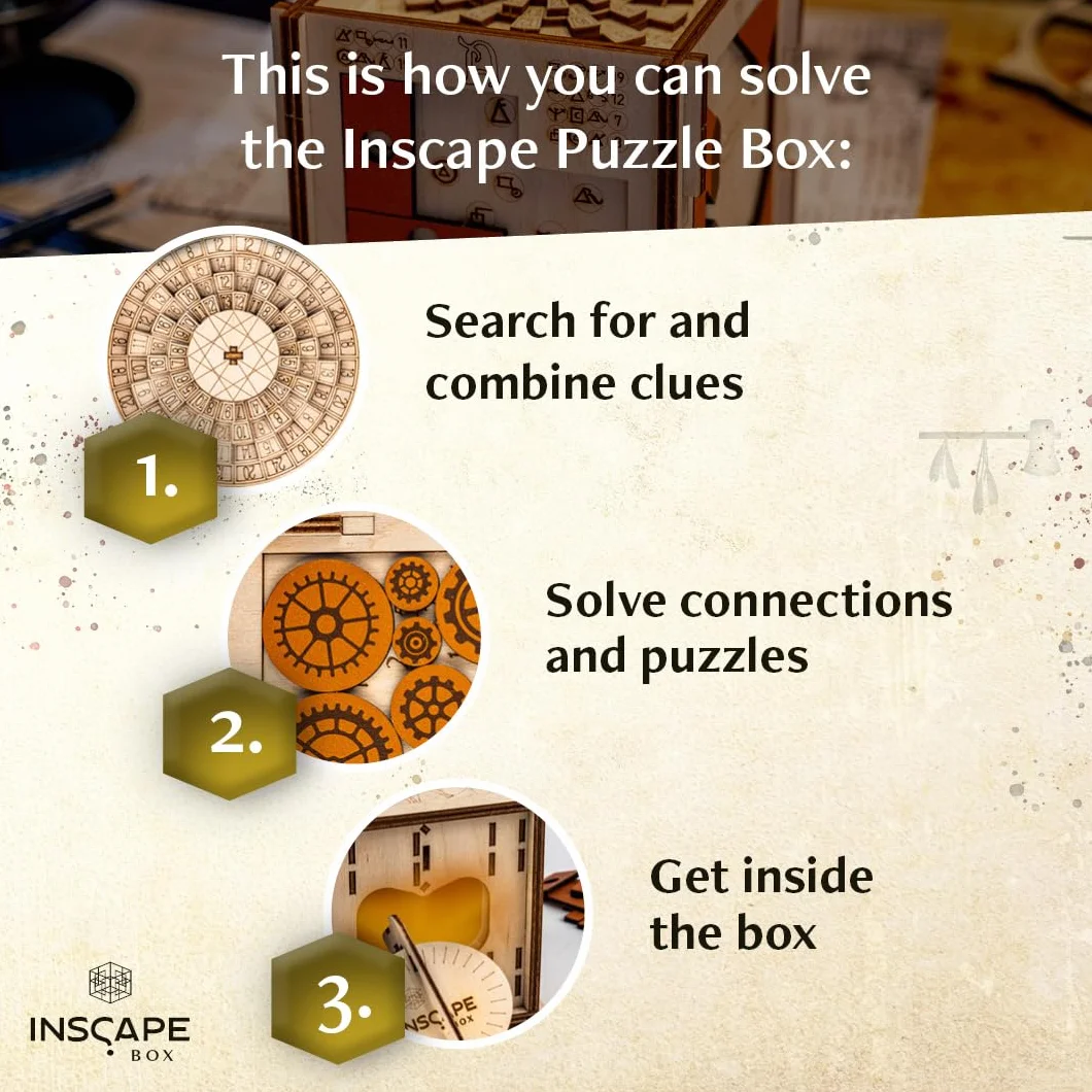 INSCAPE Da Vinci's Marvel – Scatola puzzle in legno – Puzzle Box – Escape Room gioco per adulti e bambini – Giochi di aglio per adulti – Puzzle in legno 3D – Cluebox – Giochi di pensiero – Jigsaw