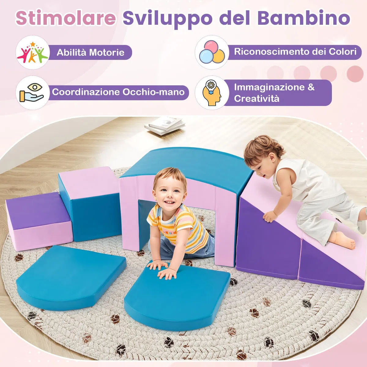 COSTWAY 6 Blocchi di Schiuma per Arrampicata, Gioco Morbido per Bambini, Set di Costruzioni Colorate