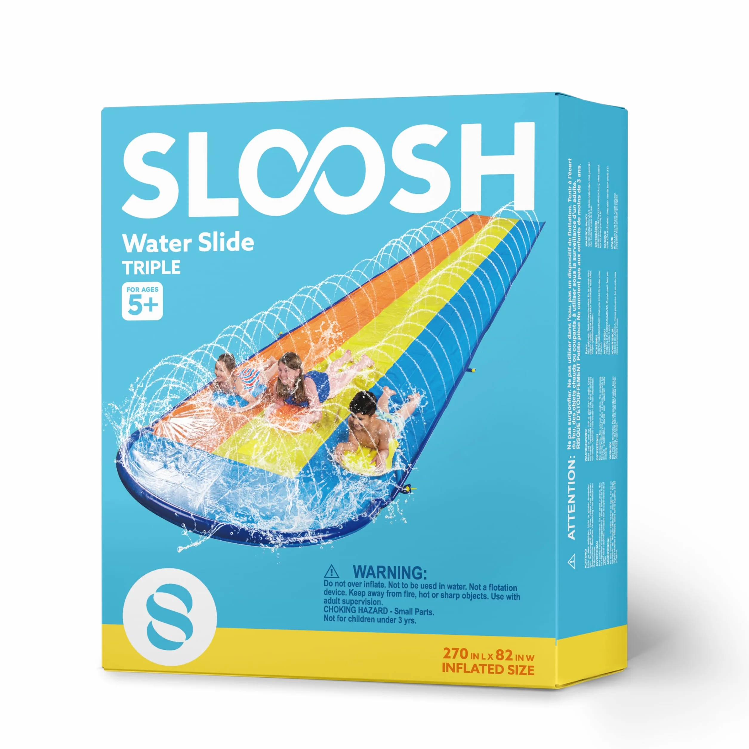 Sloosh Scivolo Triplo 22,5ft con 3 Bodyboard Irrigatore Esterno per Bambini Adulti