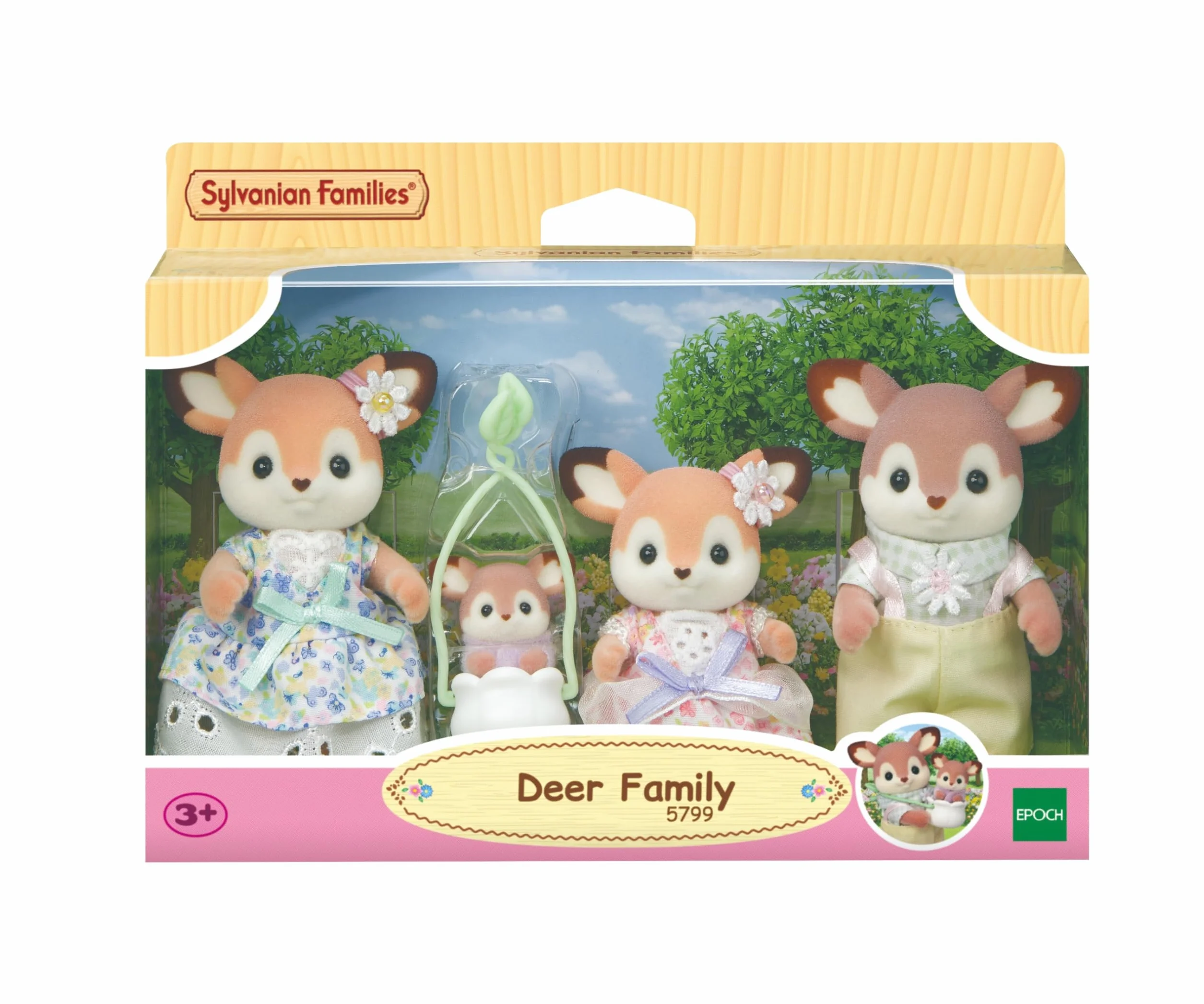 Sylvanian Families - La Famiglia Cervo – Set di 4 Personaggi con Abiti Floreali, Orecchie Grandi e Bebè in Fascia – Modello 5799