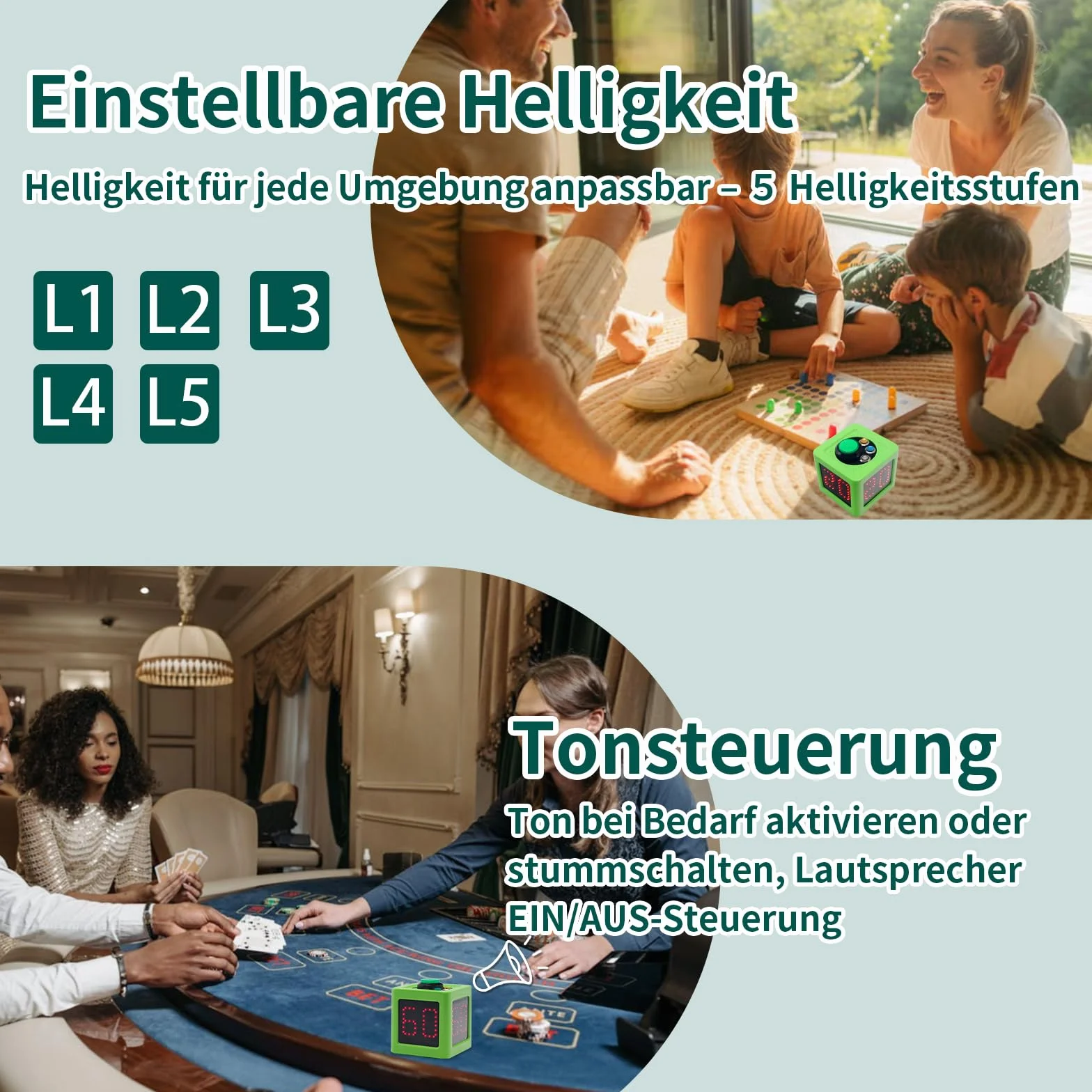 Timer da poker con conto alla rovescia 20/30 secondi personalizzato cubo 4 lati verde
