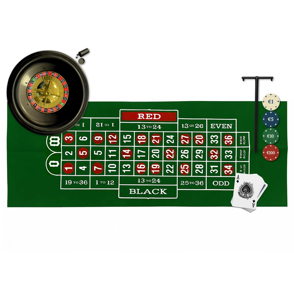 PALUPLUS Set da Casinò Completo con Roulette da 30 cm, Panno Verde da 80x30,5 cm, 1 Mazzo di 54 Carte, 60 Fiches e Rastrello, kit da tavola per serate in famiglia e feste -9303C -1,37