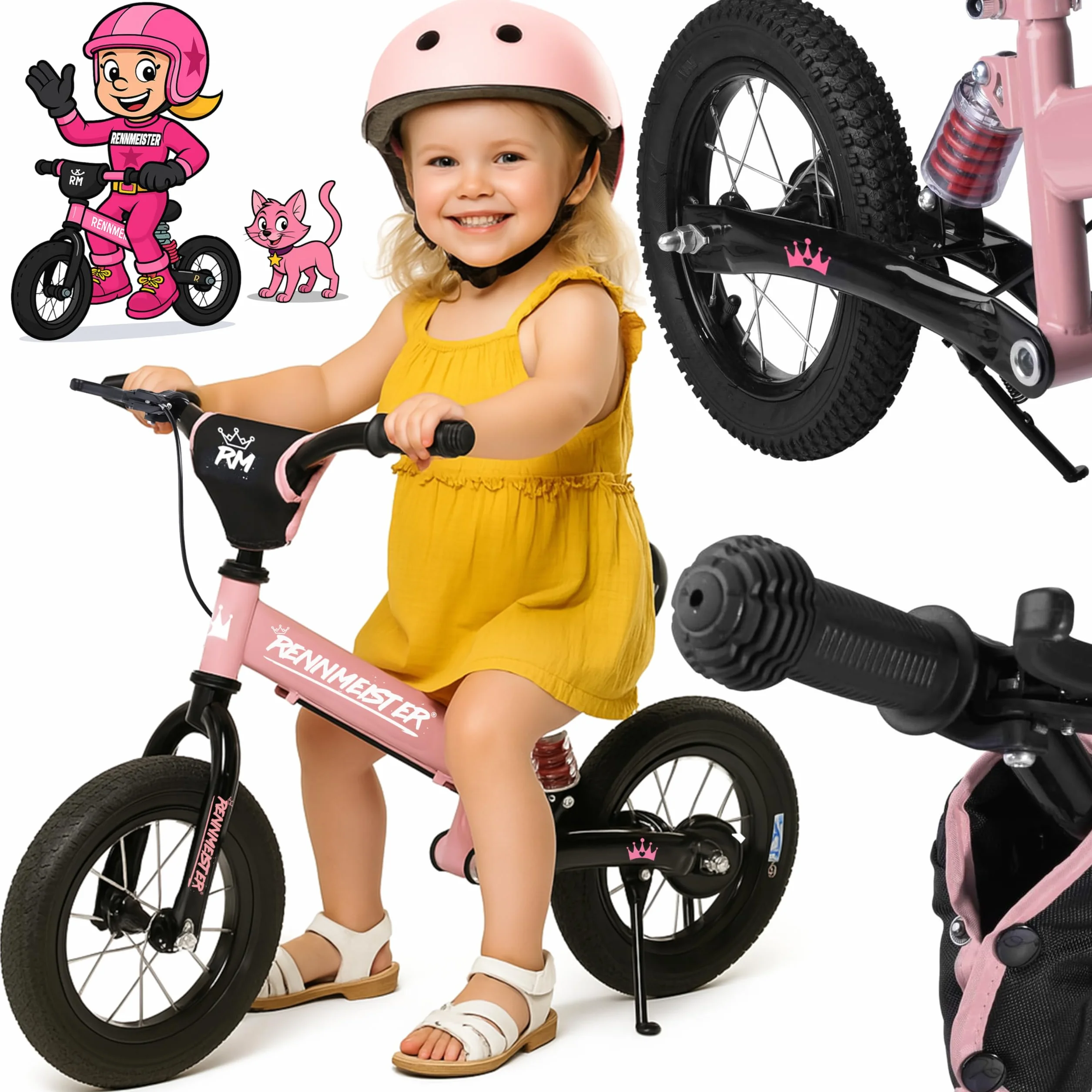 Bici per bambini da 2 Anni Ruota Apprendimento Freno Protezione dagli Urti Max Carico 50 kg Impugnature in Gomma, Fuchsia