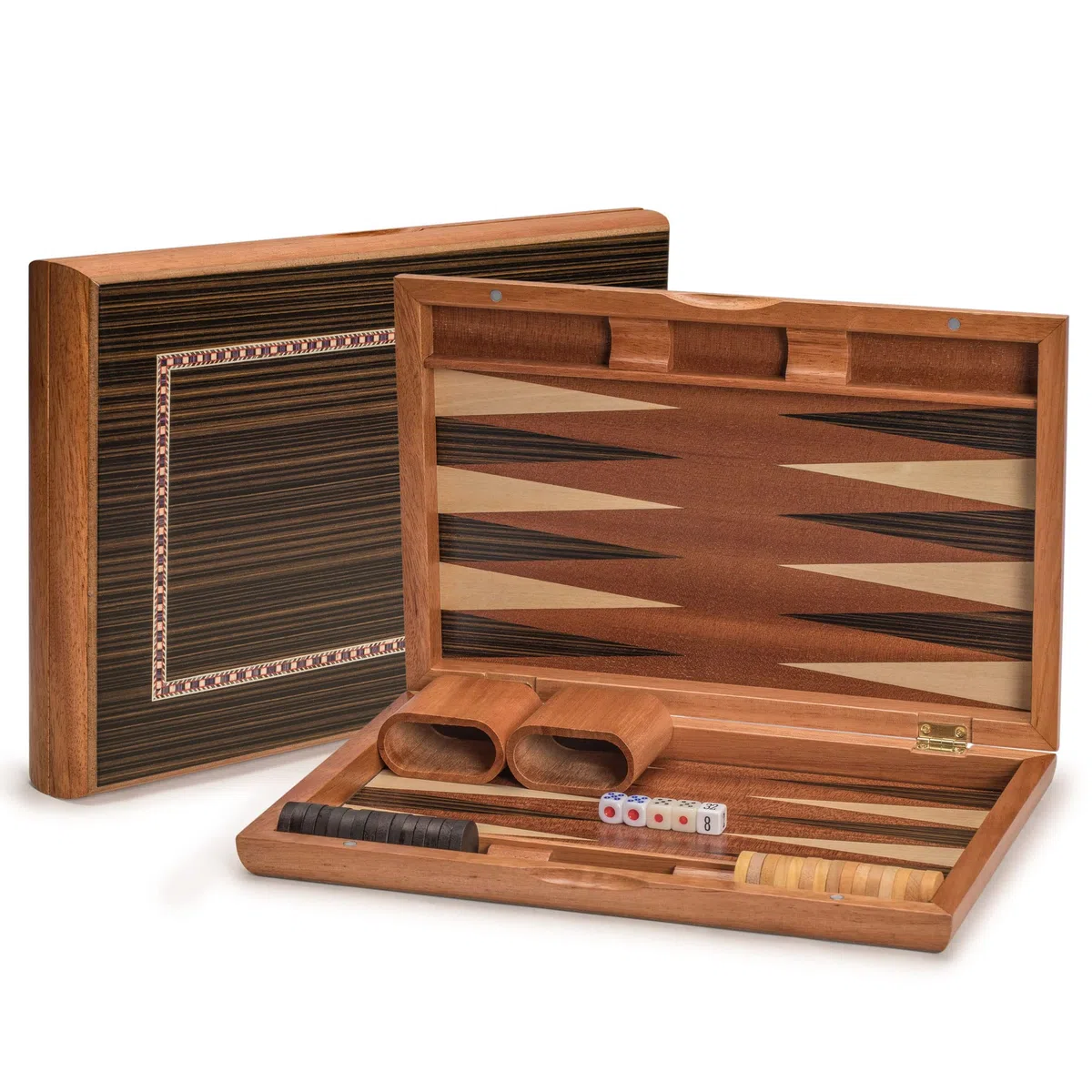 Yellow Mountain Imports, Set Backgammon Intarsiato in Legno, "Dorne" - con Pedine e Accessori, Tabellone 33 centimetri