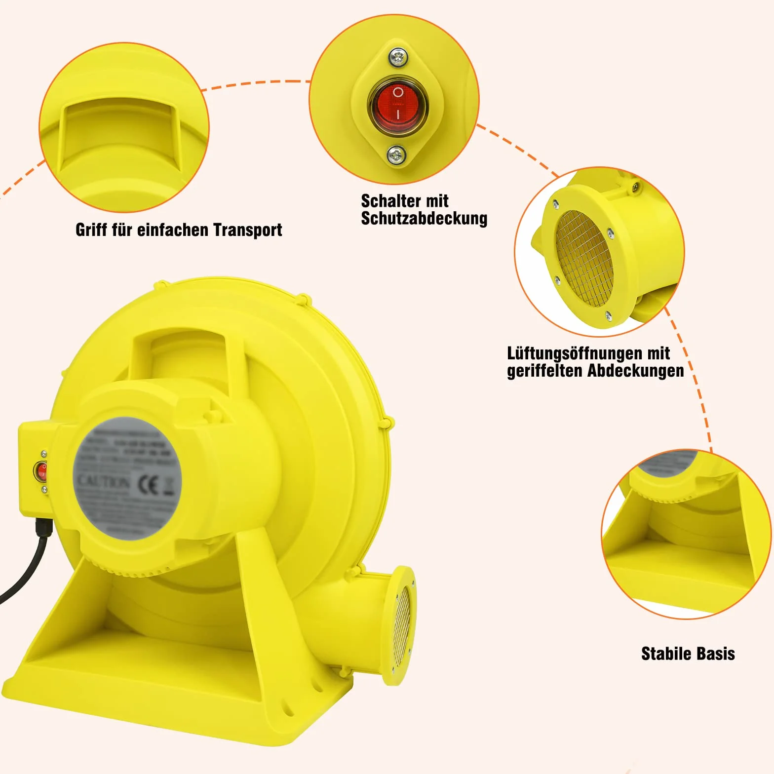 UISEBRT Pompa ad aria elettrica gonfiabile, soffiatore d'aria con grande fondo e apertura dell'aria, ventilatore portatile, soffiatore permanente per giocattoli gonfiabili