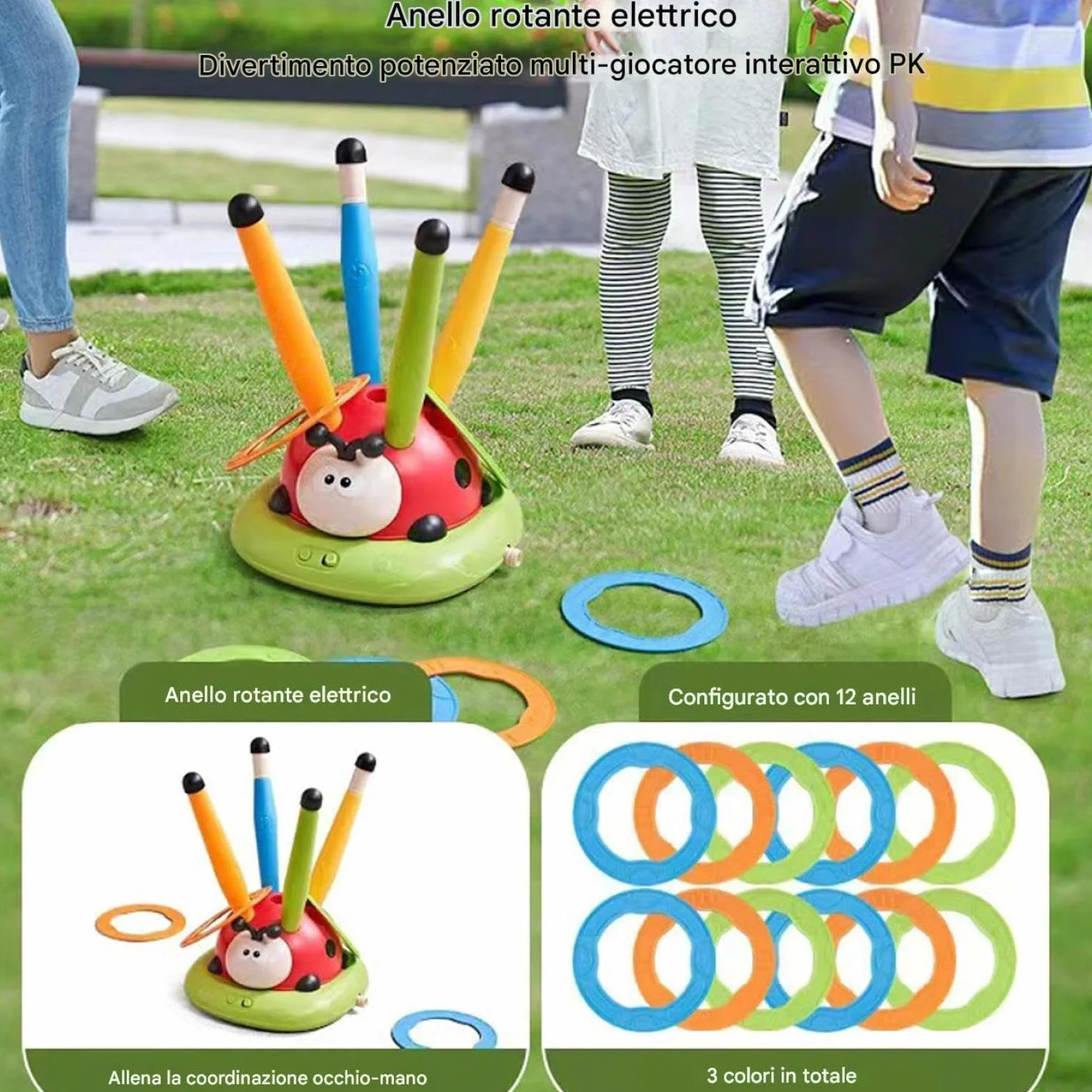 Giocattolo Coccinella - Gioco Anello Salto E Lancio | Lanciarazzi Interattivo Per Bambini, Attività All'aperto Con Musica E Funzione Di Salto, Dispositivo Di Allenamento Per Casa, , Cortile, Terr