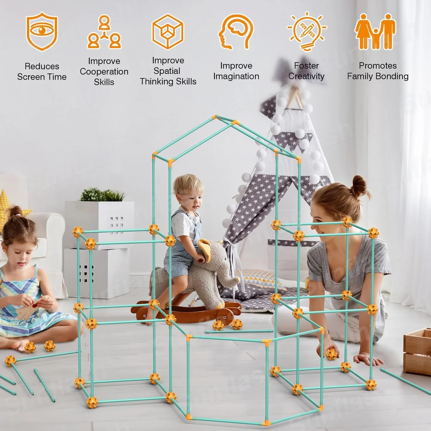 Kit di Costruzione del Forte 140 Pezzi Giocattolo Creativo STEM per Bambini 4+ Anni Ragazzi Ragazze Verde