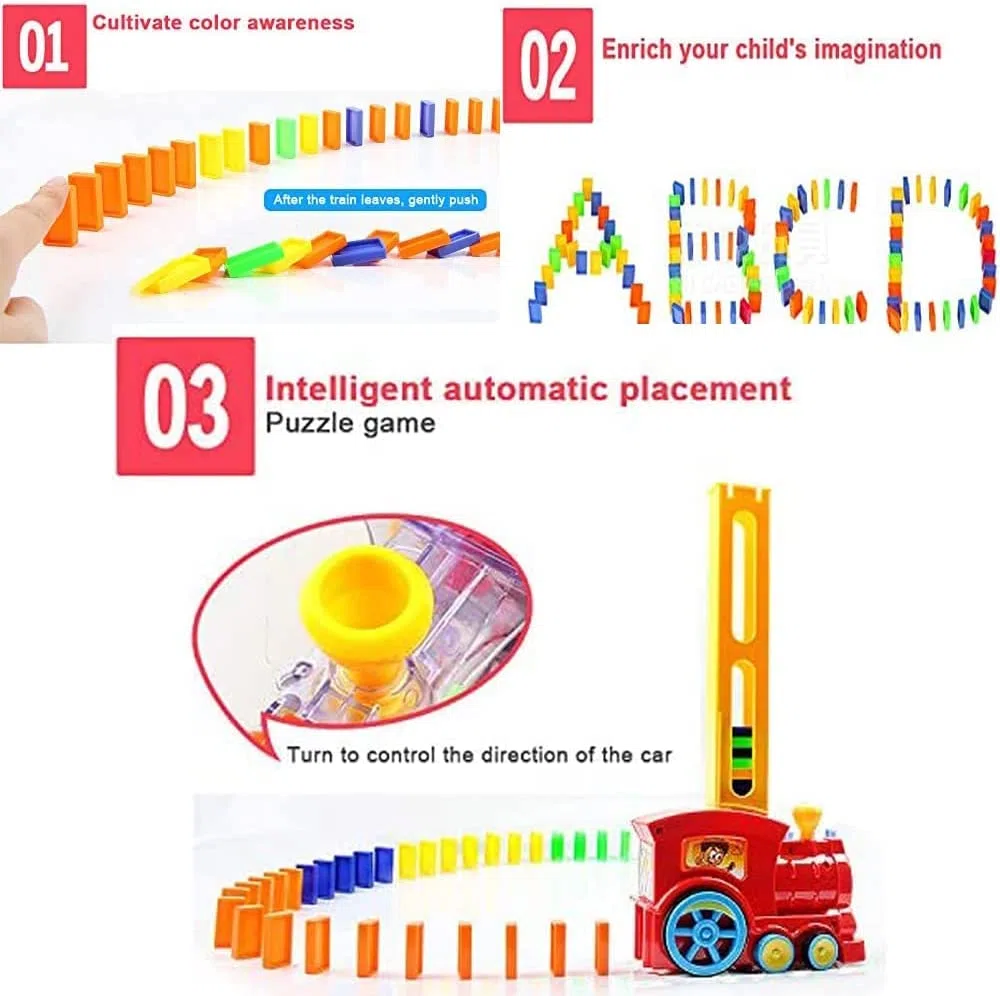 OBEST 200Pcs Treno Elettrico Domino Giocattolo, Domino Distribuzione Automatica Rally Treno con Luce e Musica, Giocattolo Educativo per Prima Infanzia Adatto a Bambini di età Superiore ai 3 Anni