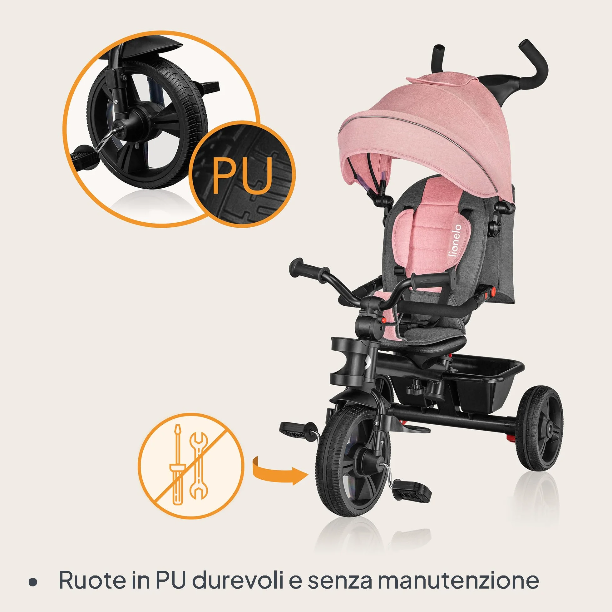 Lionelo Haari 2 in 1 Triciclo bici e passeggino fino a 25kg, Pieghevole, Fronte mamma e fronte strada, Regorabile compatto con Borsa e portabibite, Cinture a 3punti Triciclo per bambini da 1 a 5 anni