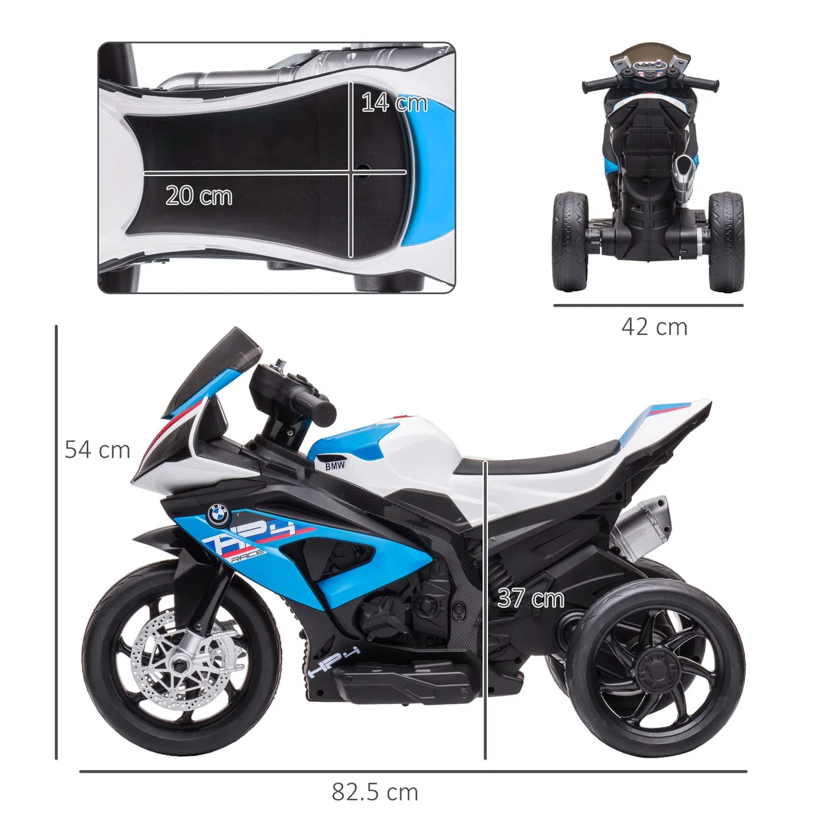 HOMCOM Moto Bambini BMW HP4 18-60 Mesi Fari Musica Pedali PP Metallo 82.5x42x54 cm Blu