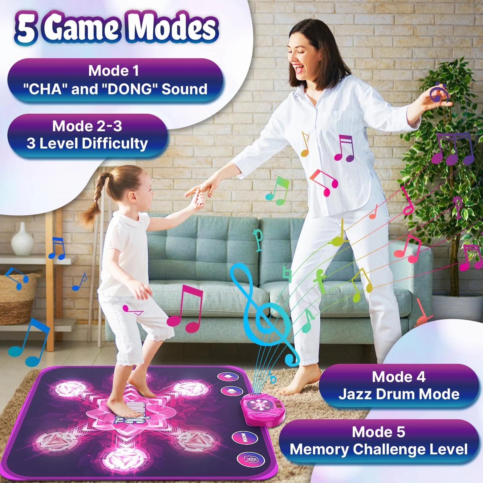 LEAPRCSTORE Tappetino da Ballo Bambini Bambina, Tappeto da Ballo con 6 Luz Frecce, 5 modalità di Gioco, Giocattolo Regali di Natale di Compleanno per Bambina 3 4 5 6 7 8 9 10+ Anni