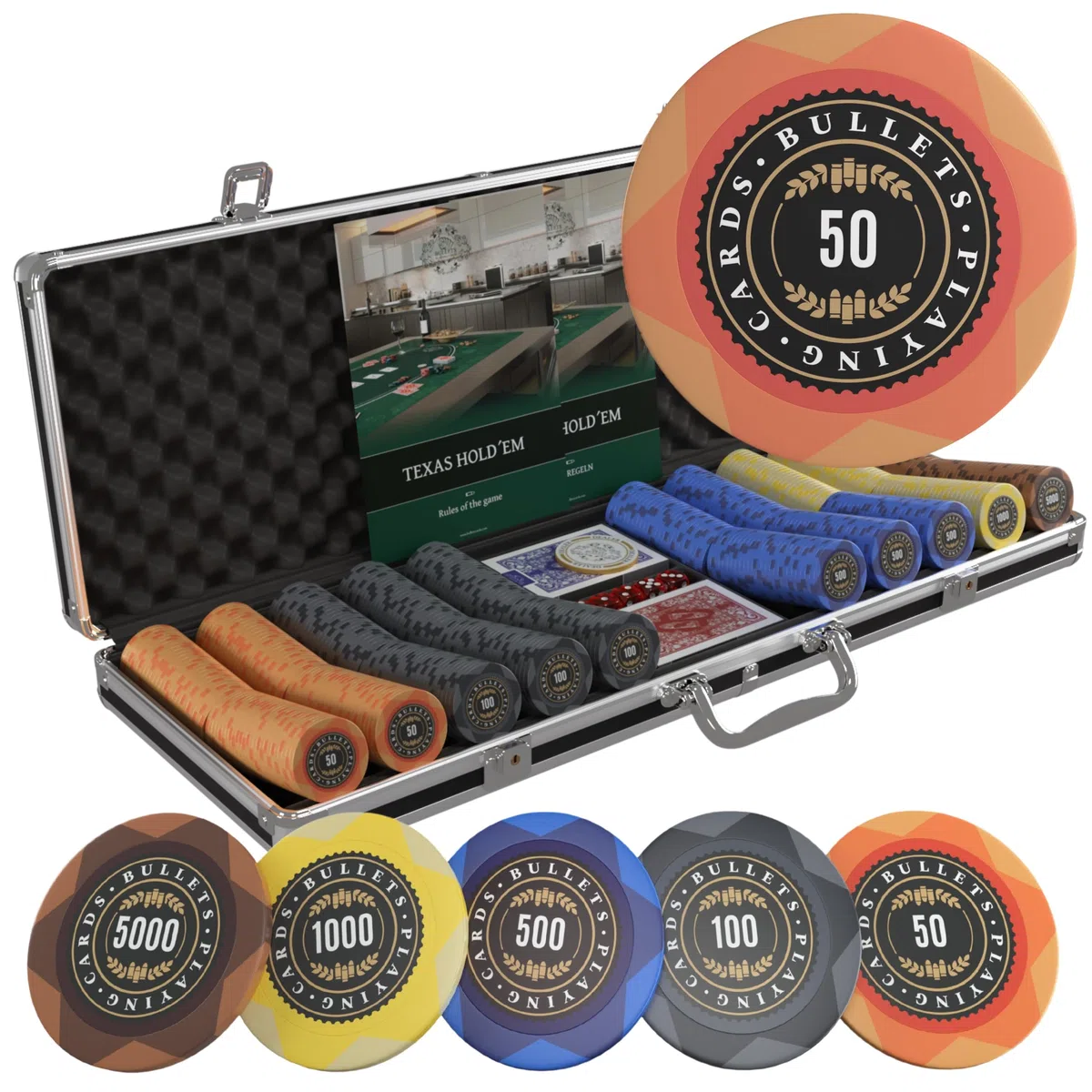 Adriana Bullets Playing Cards Set da Poker 500 Chip Clay con Pulsante Ceramica e Carte