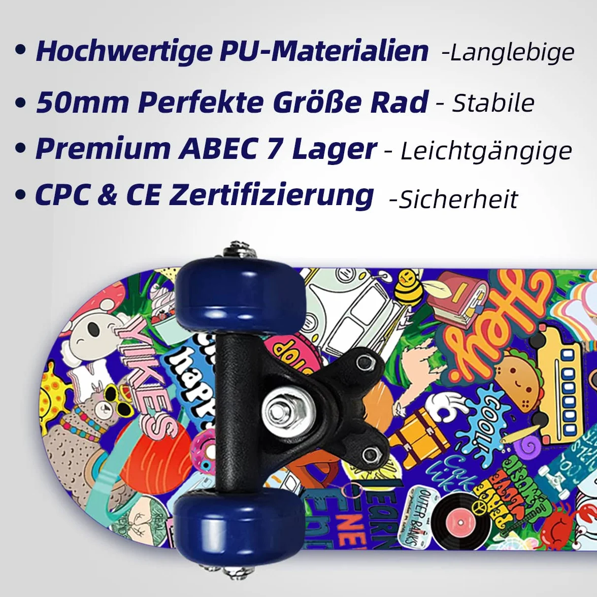 Mini Skateboard per Bambini Principianti - Cruiser Con Grafica Fantastica, 3-6 Anni, Tavola in Legno d'Acero 17", Ruote 54 mm, Leggero