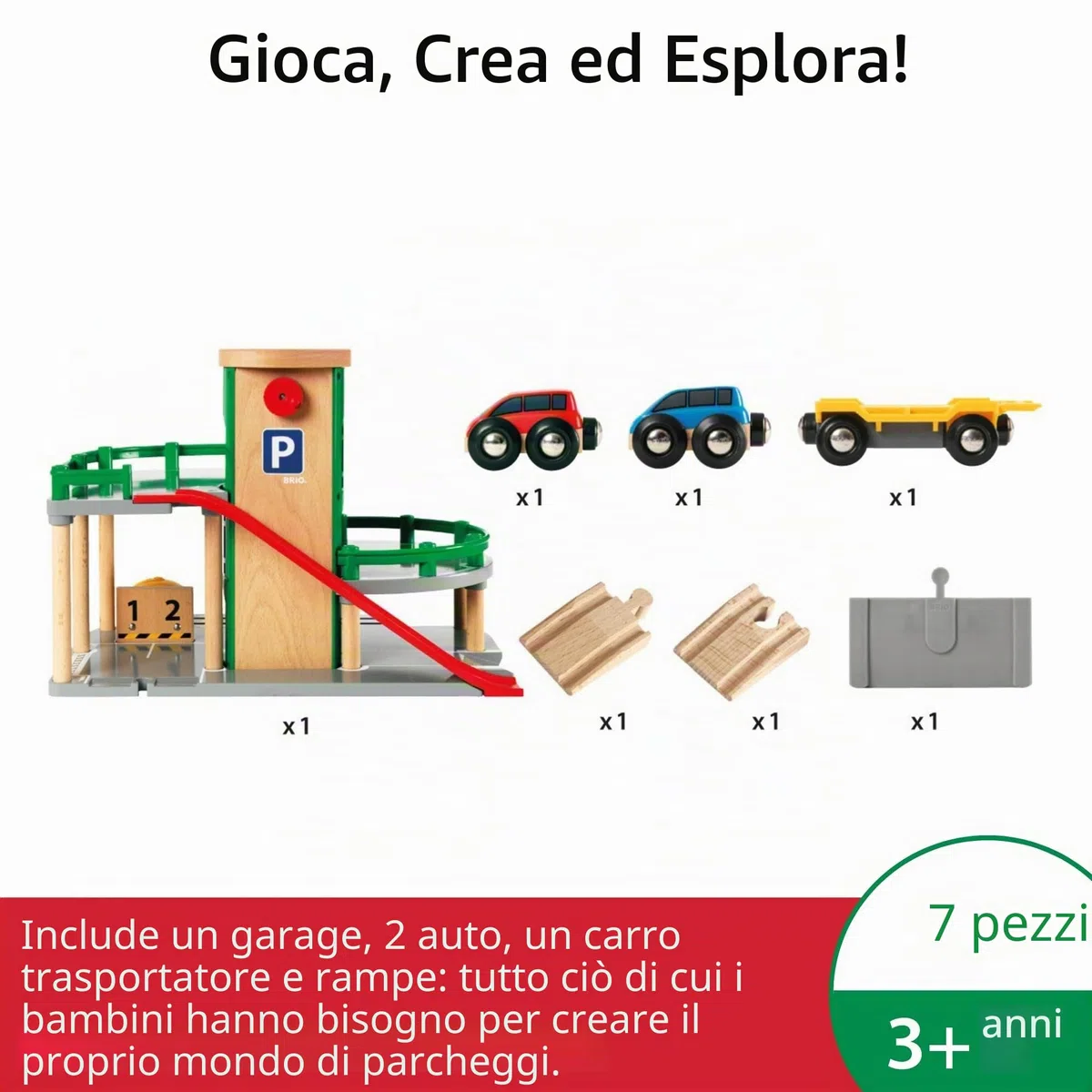 BRIO World - Parcheggio, Accessorio Pista Trenino, Set Costruzioni in Legno, Compatibile con Tutti i Prodotti BRIO, Giocattolo per Bambini 3+ Anni