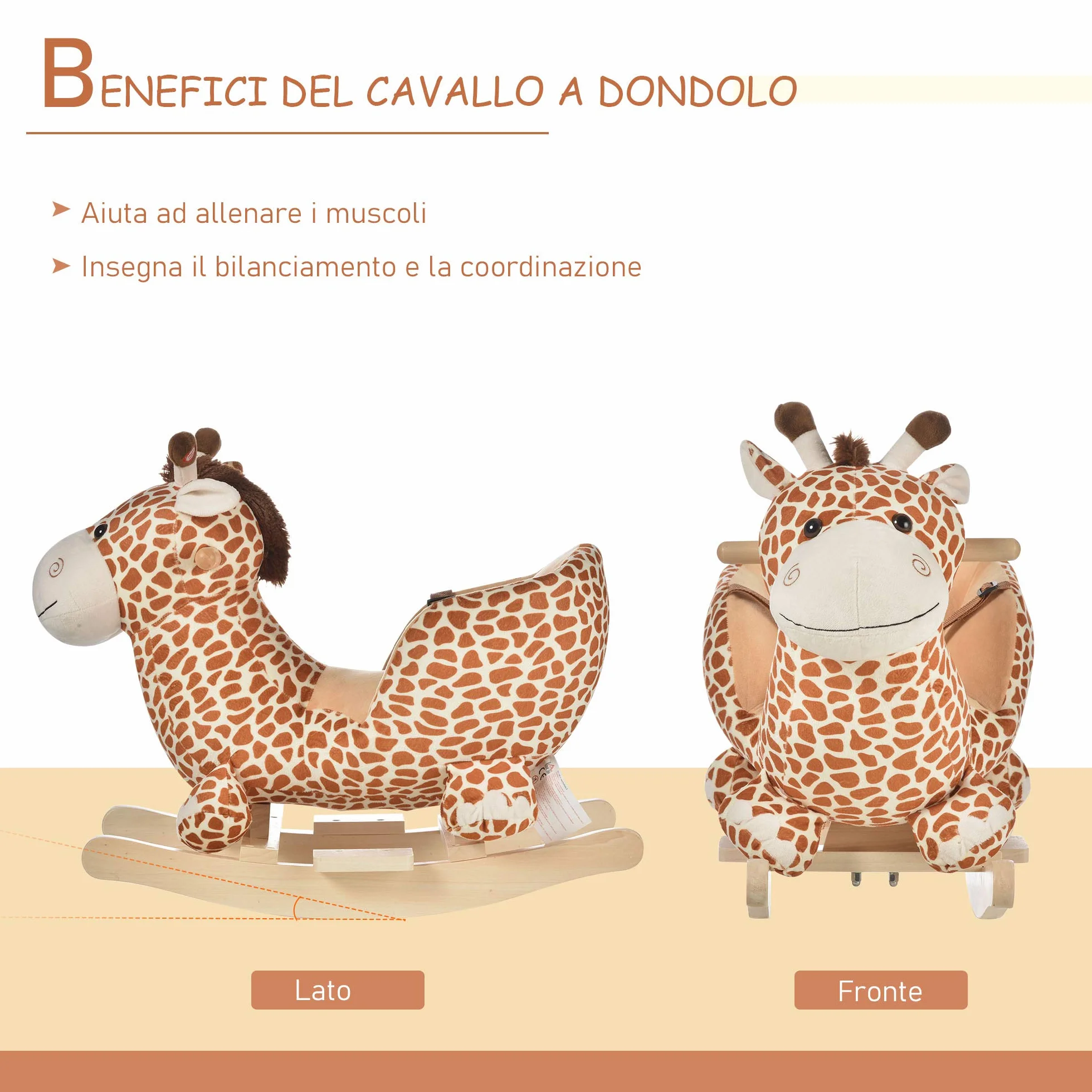 HOMCOM Cavallo a Dondolo in Legno Giraffa per i Bambini 60x33x45cm