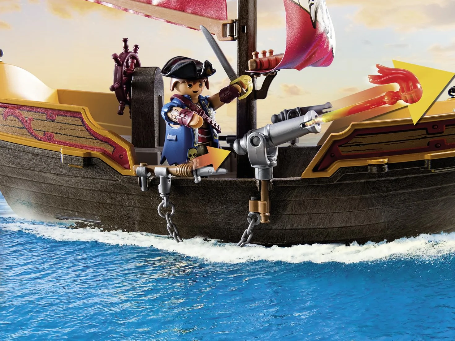 PLAYMOBIL Pirates 71418 Nave Pirata, emozionanti Avventure piratesche, playset con Molti Accessori Come Un telescopio, Una Bussola e cannoni, Giocattolo per Bambini dai 4 Anni in su