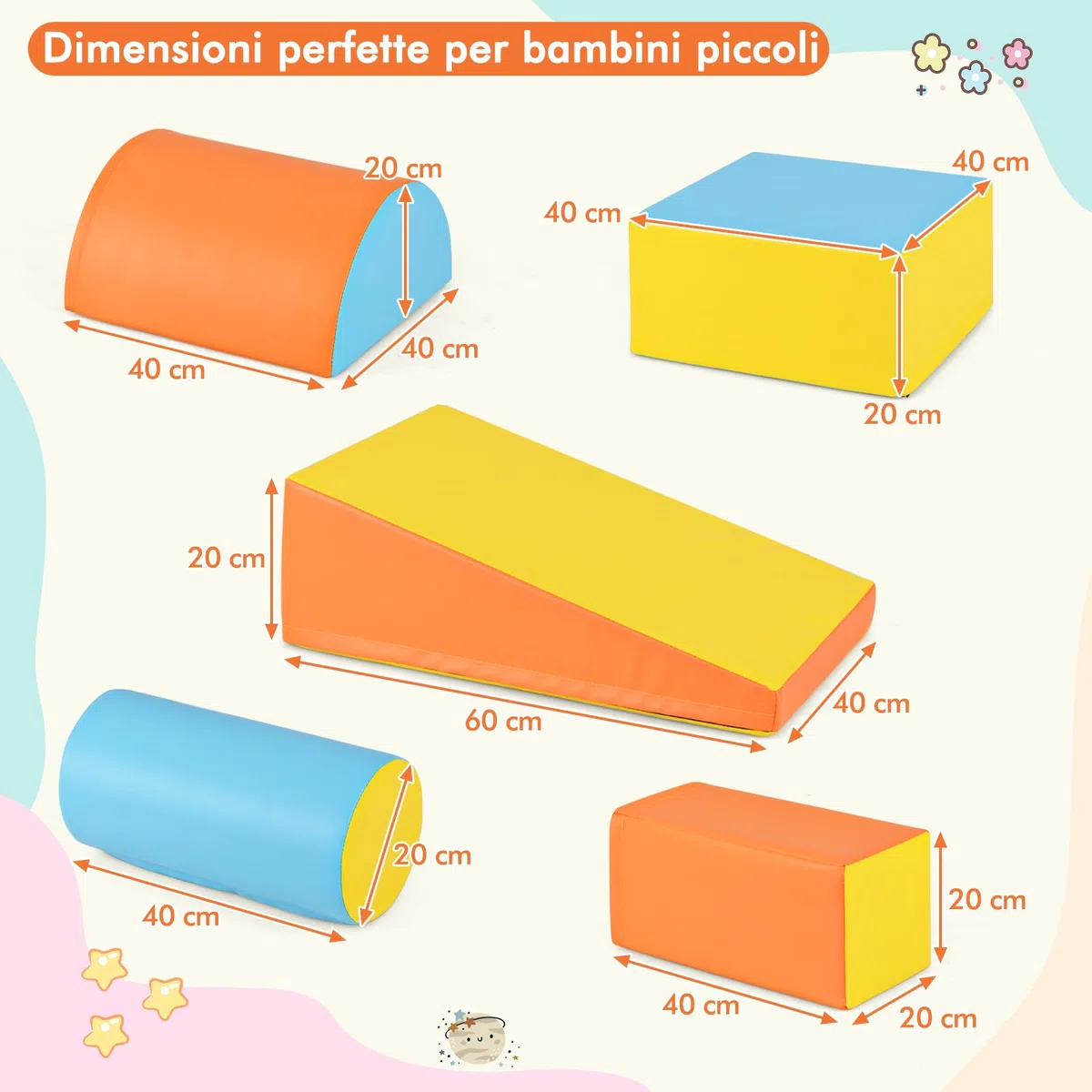 COSTWAY Set di 5 Blocchi per Arrampicata, Giocattolo per Bambini, Forme e Colori Diversi