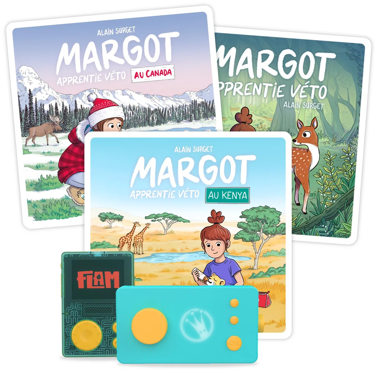 Lunii – Pacchetto 3 Libri audio interattivi per bambini dai 7 anni – Margot apprendista veterano, Margot apprendista veto in Canada, Margot apprendista veto in Kenya – 3:43 di ascolto - Storie Box