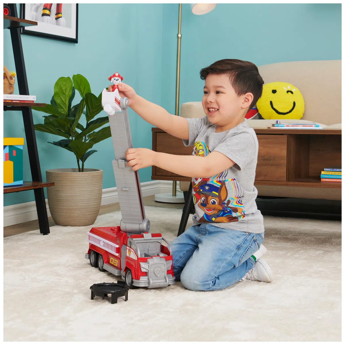 Paw Patrol Marshall's Transforming Fire Truck with Ladder Lights Sounds Collectible Action Figure Toys for Kids Ages 3+