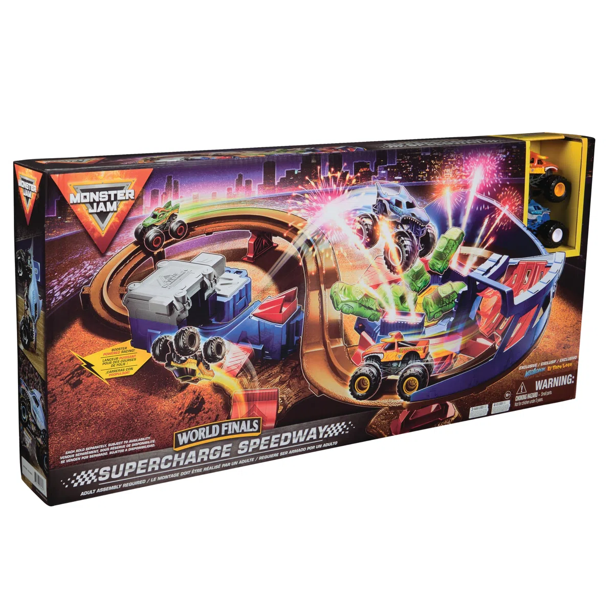 Monster Jam Set Gioco Supercharge Speedway Pista Illuminata World Finals Monster Truck Die-Cast Megalodon El Toro Loco Scala 1:64