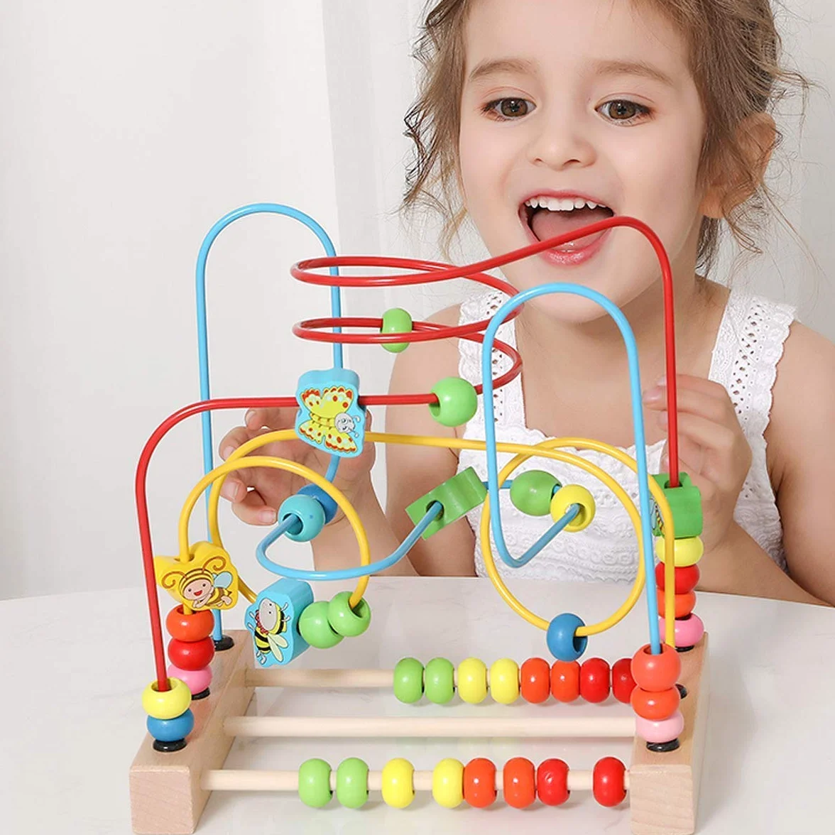 Jacootoys Animale Labirinti di Perline di Legno Abaco Montagne Russe Rotolamento Cerchio Giocattoli educativi Bambini 3 Anni