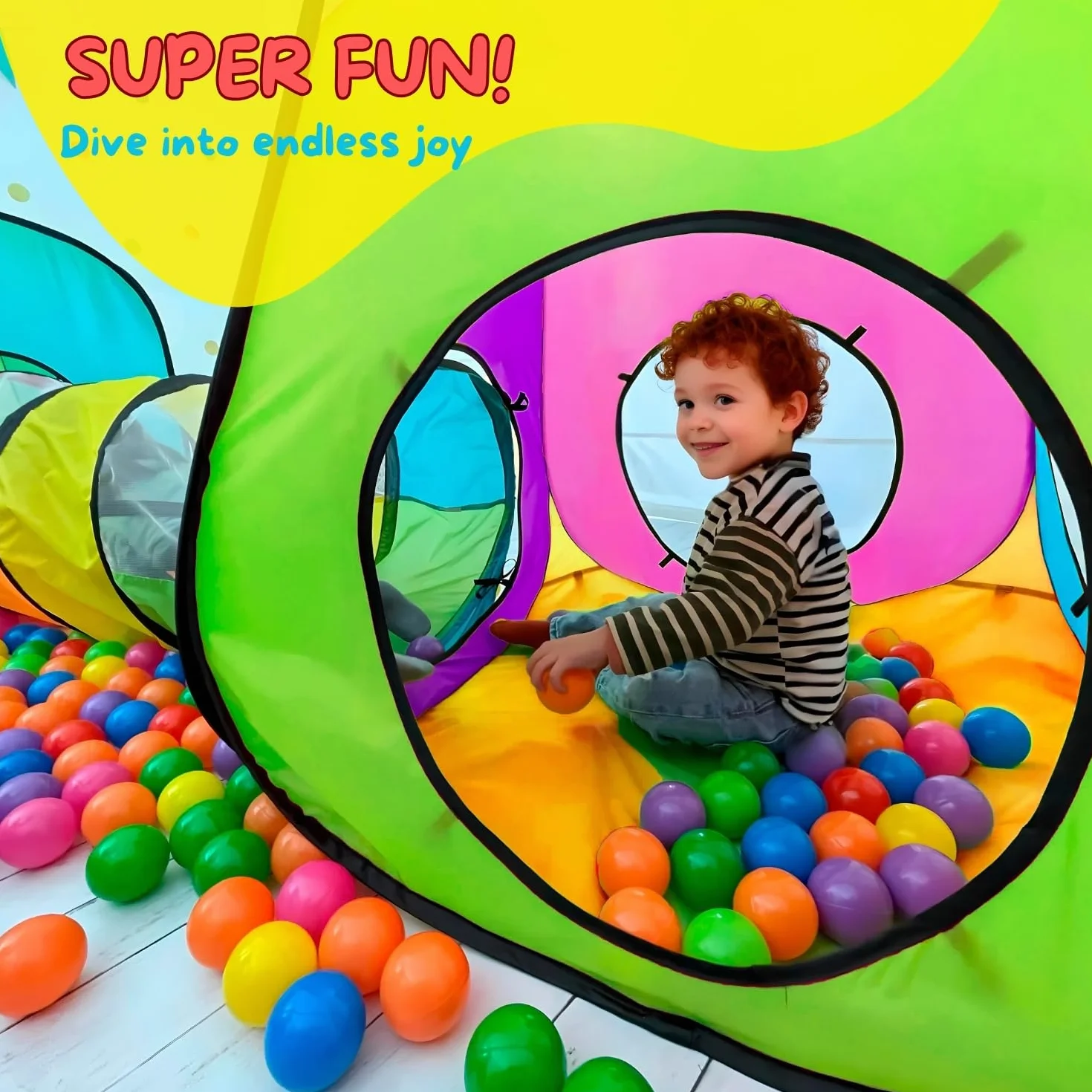 Tenda e Tunnel da Gioco Bambini 4 in 1 Pop Up con Ball Pool e Borsa Trasporto