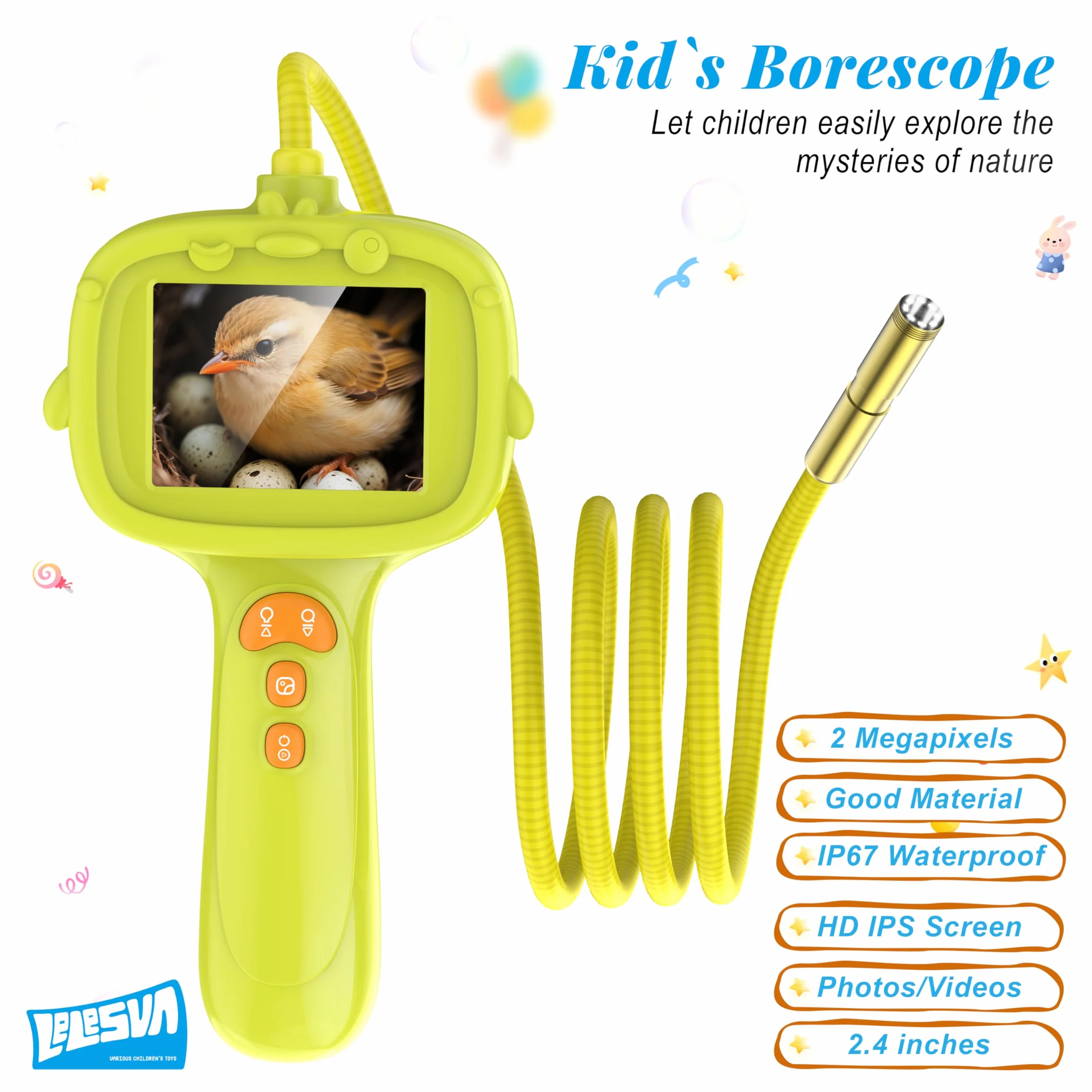 Endoscopio per bambini con luce, telecamera a serpente con boroscopio unico, giocattoli educativi scientifici per regali di compleanno di Natale per bambini di 3 4 5 6 7 8 9 10 anni